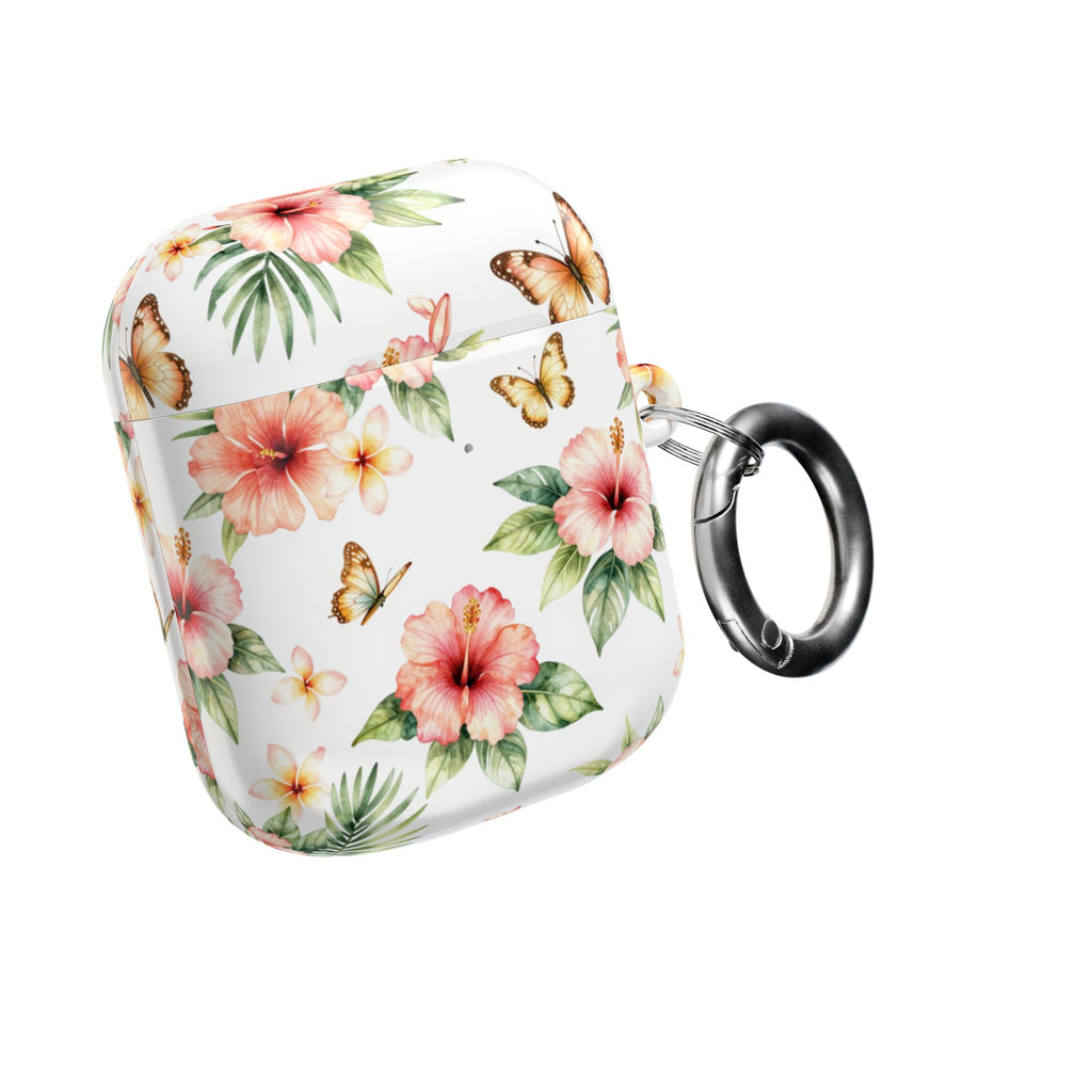 Hibiscus & Butterfly AirPod Case — Floral Protective Earbuds Cover