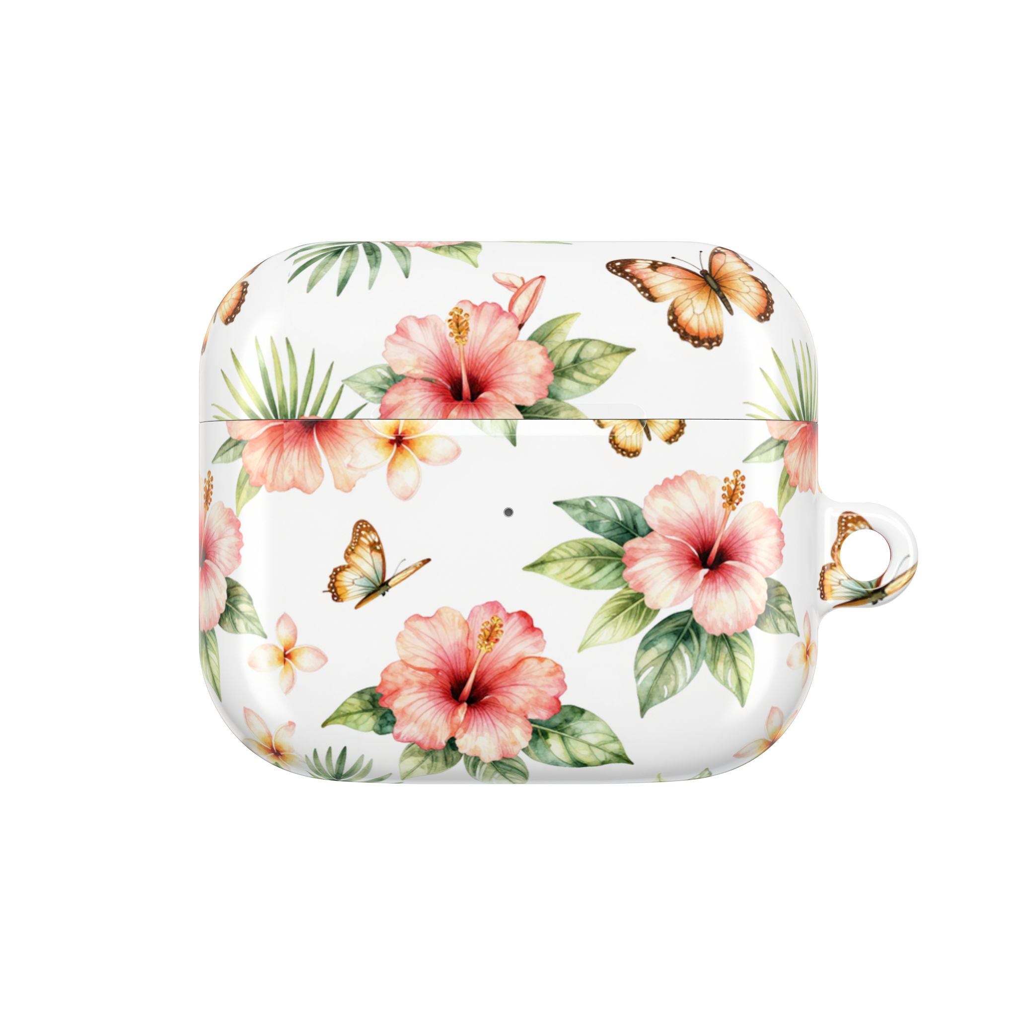 Hibiscus & Butterfly AirPod Case — Floral Protective Earbuds Cover