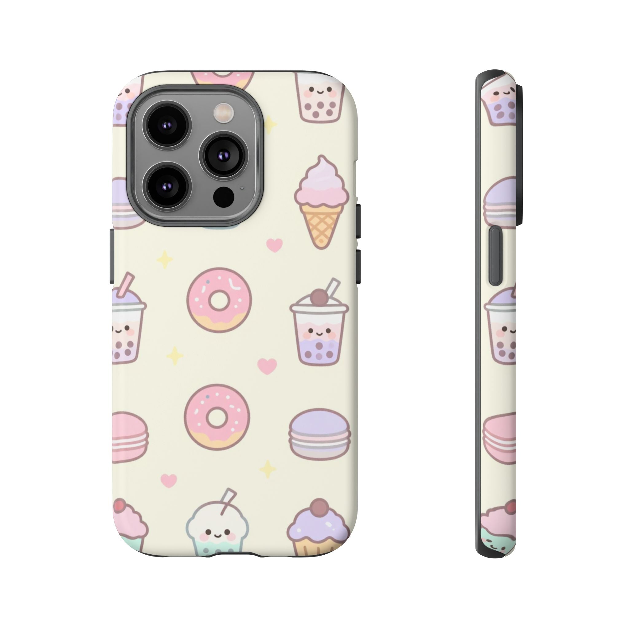 Kawaii Sweets Pattern Phone Case — Cute Donut, Cupcake & Bubble Tea Tough Case