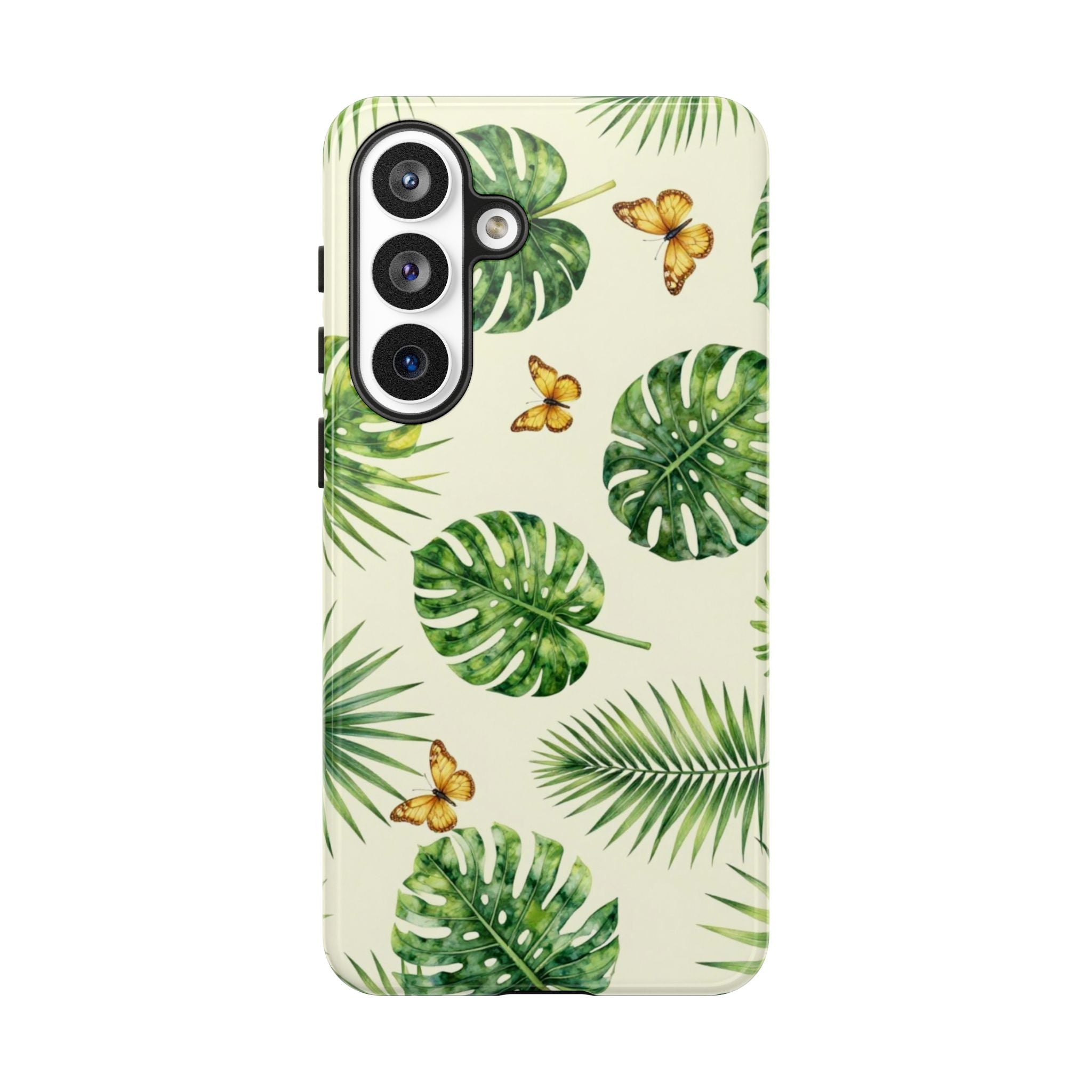 Green Monstera & Palm Leaves with Butterflies Case