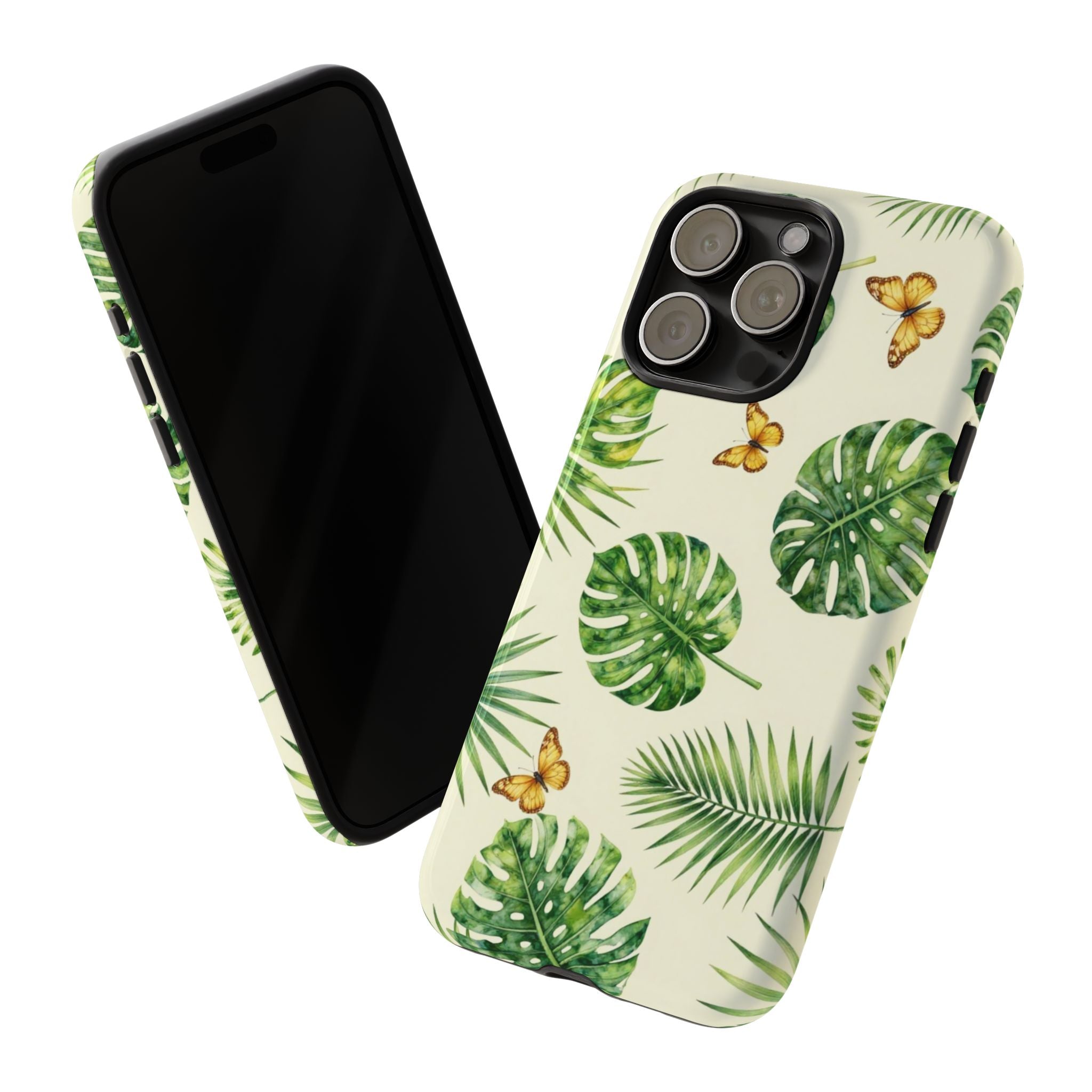 Green Monstera & Palm Leaves with Butterflies Case