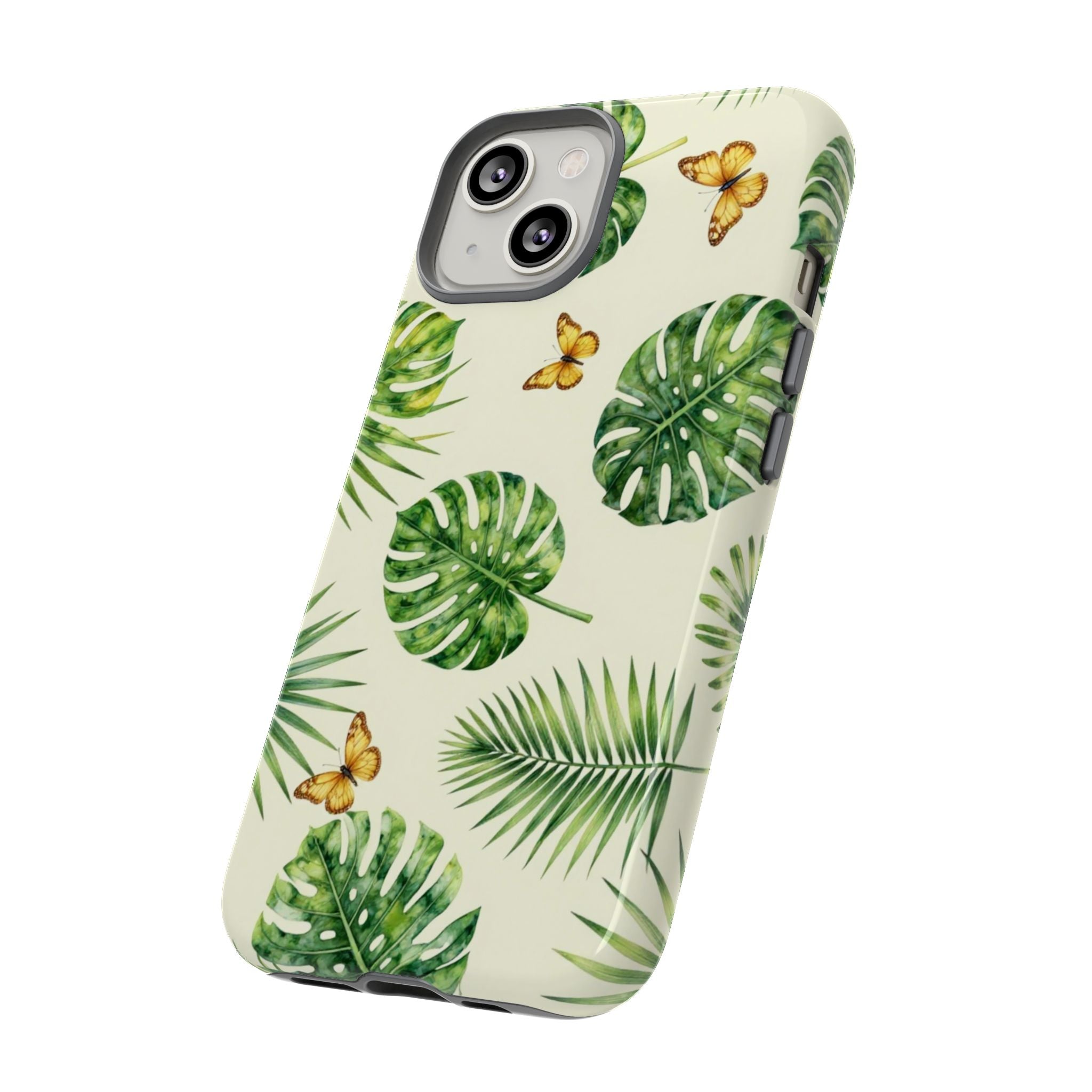 Green Monstera & Palm Leaves with Butterflies Case