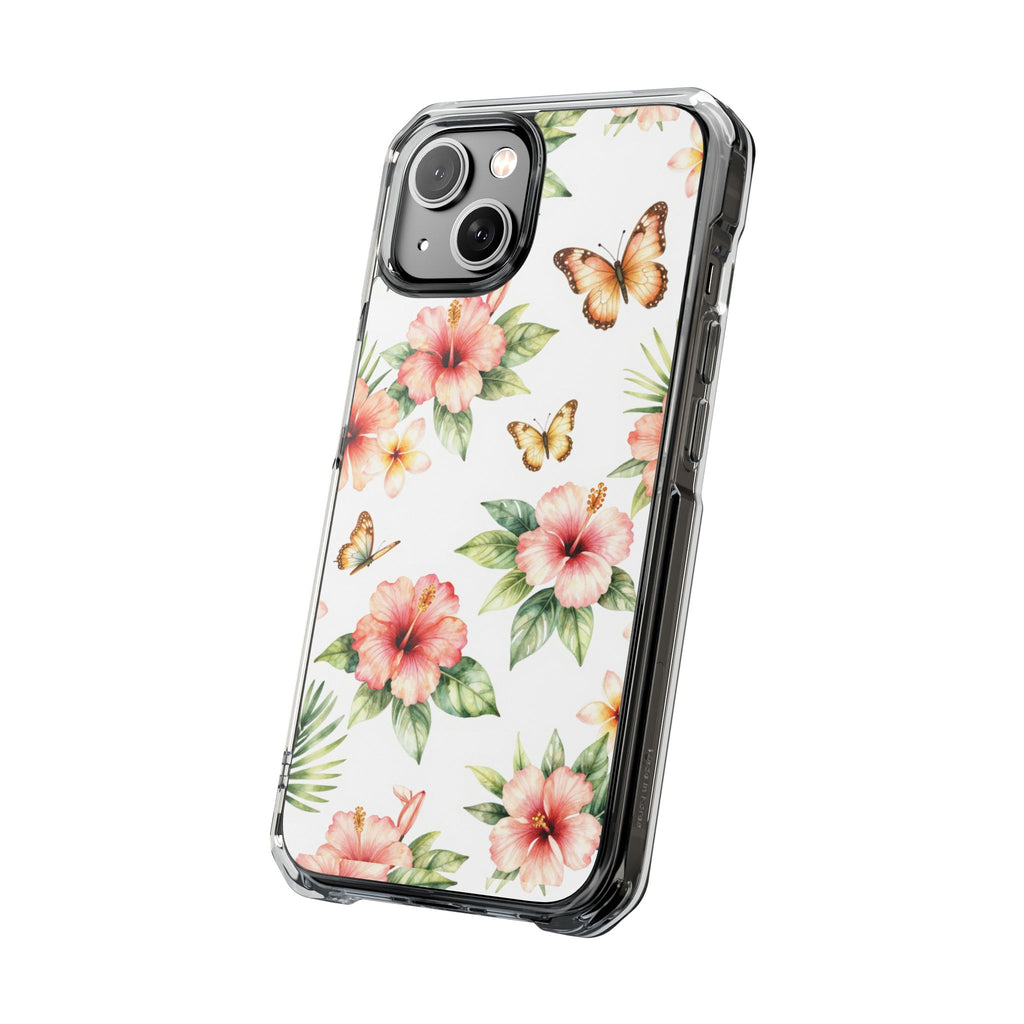 Clear Impact Phone Case — Tropical Hibiscus & Butterfly Magnetic Protective Cover