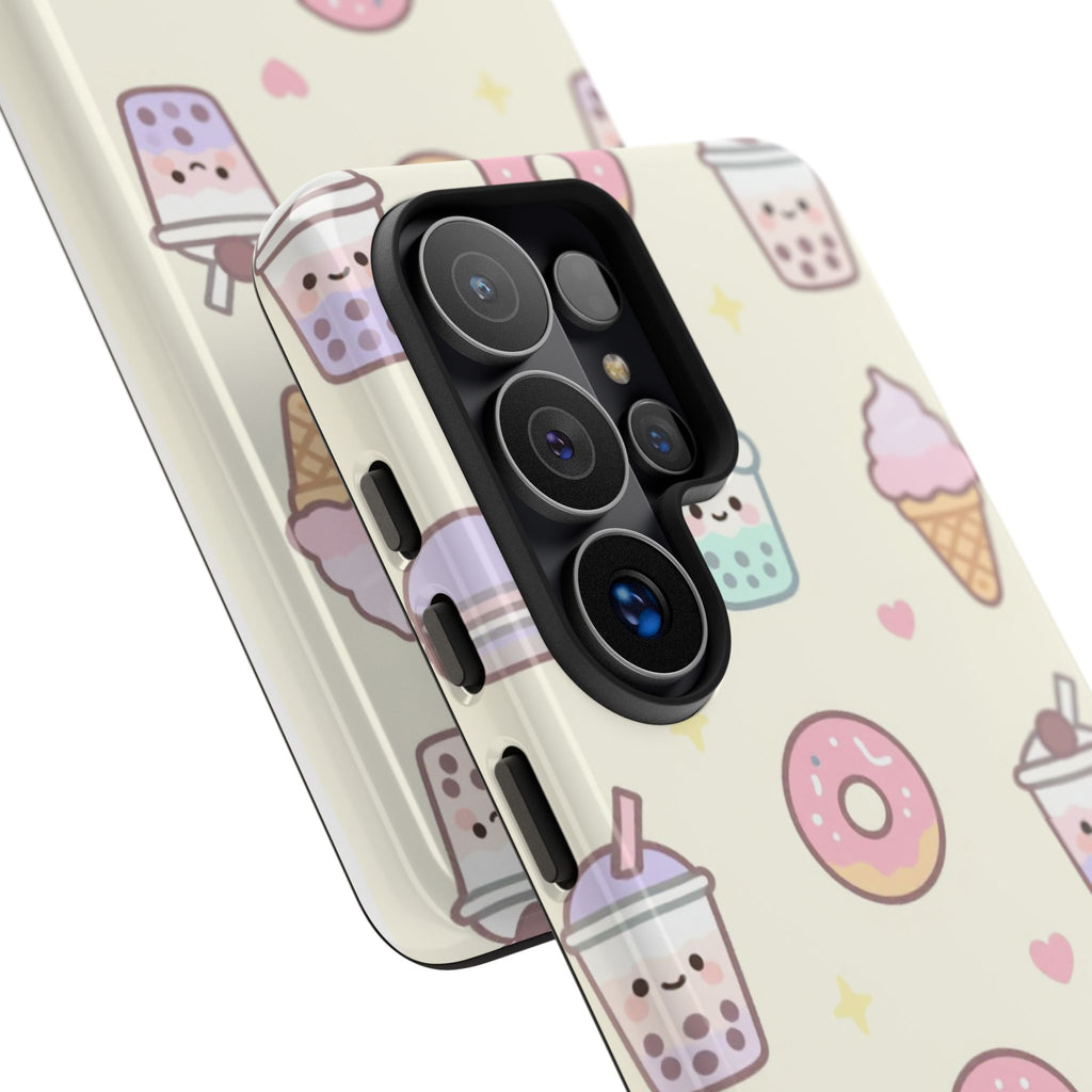 Kawaii Sweets Pattern Phone Case — Cute Donut, Cupcake & Bubble Tea Tough Case