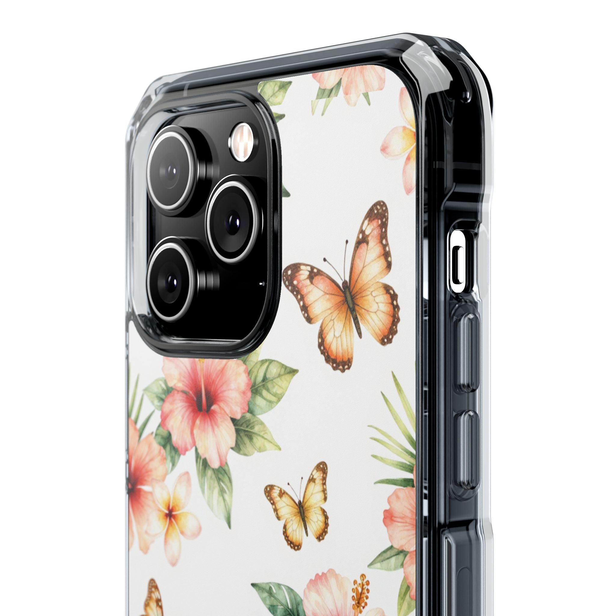 Clear Impact Phone Case — Tropical Hibiscus & Butterfly Magnetic Protective Cover