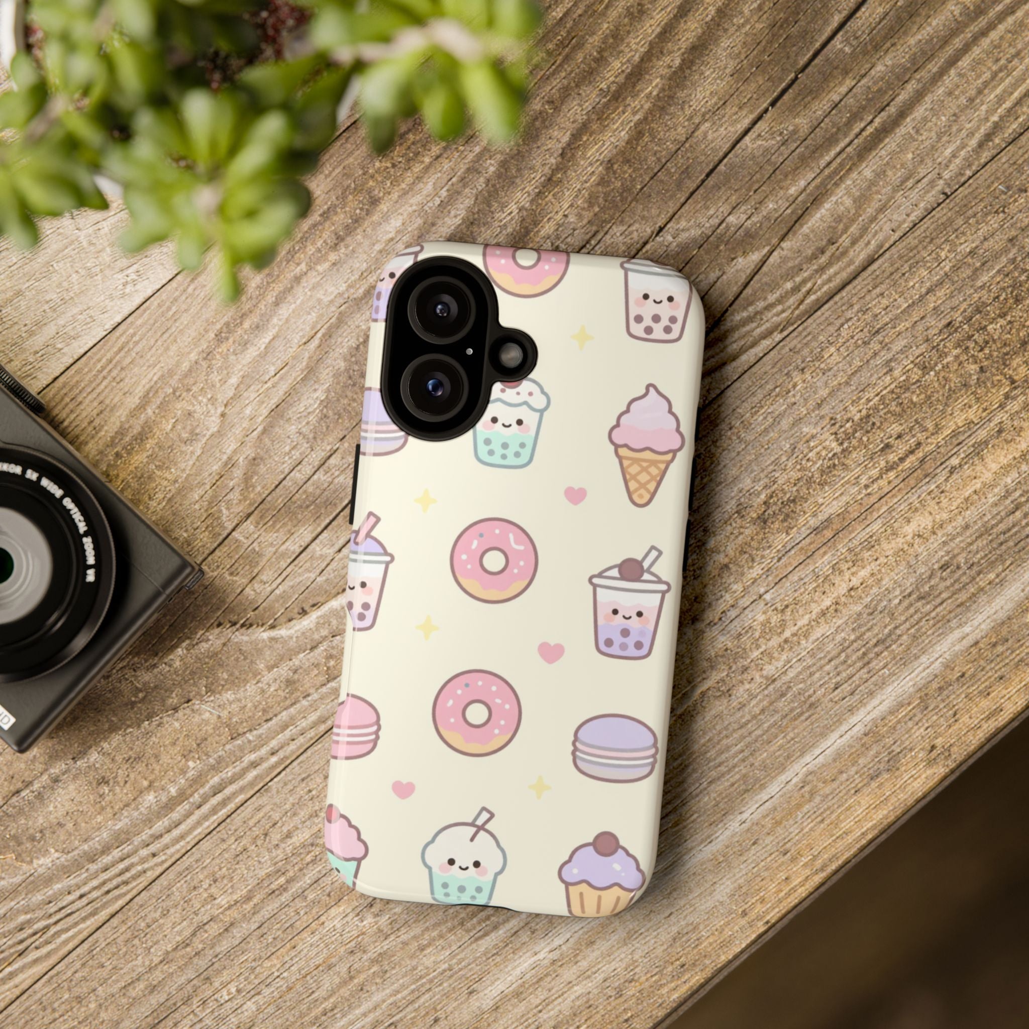 Kawaii Sweets Pattern Phone Case — Cute Donut, Cupcake & Bubble Tea Tough Case