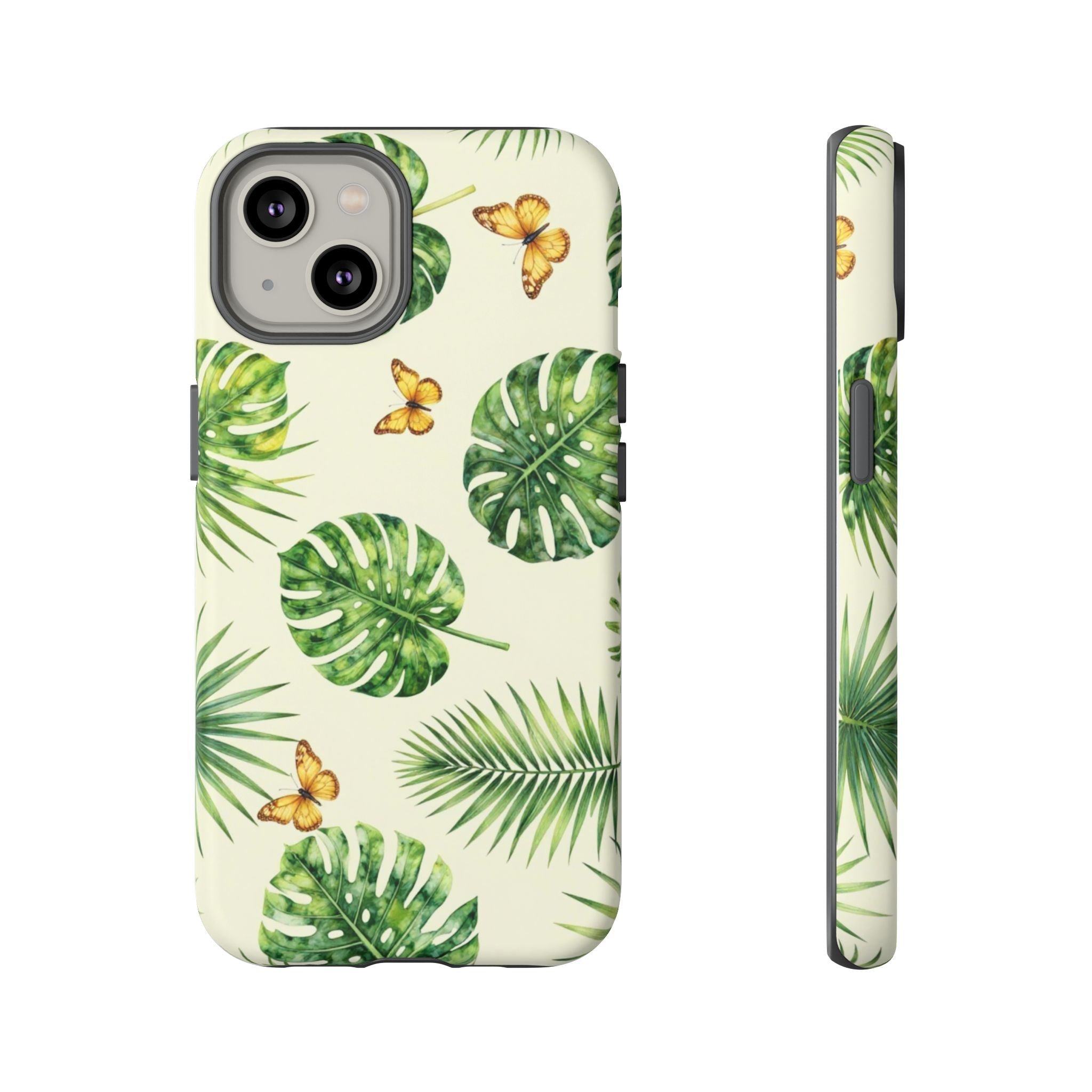 Green Monstera & Palm Leaves with Butterflies Case