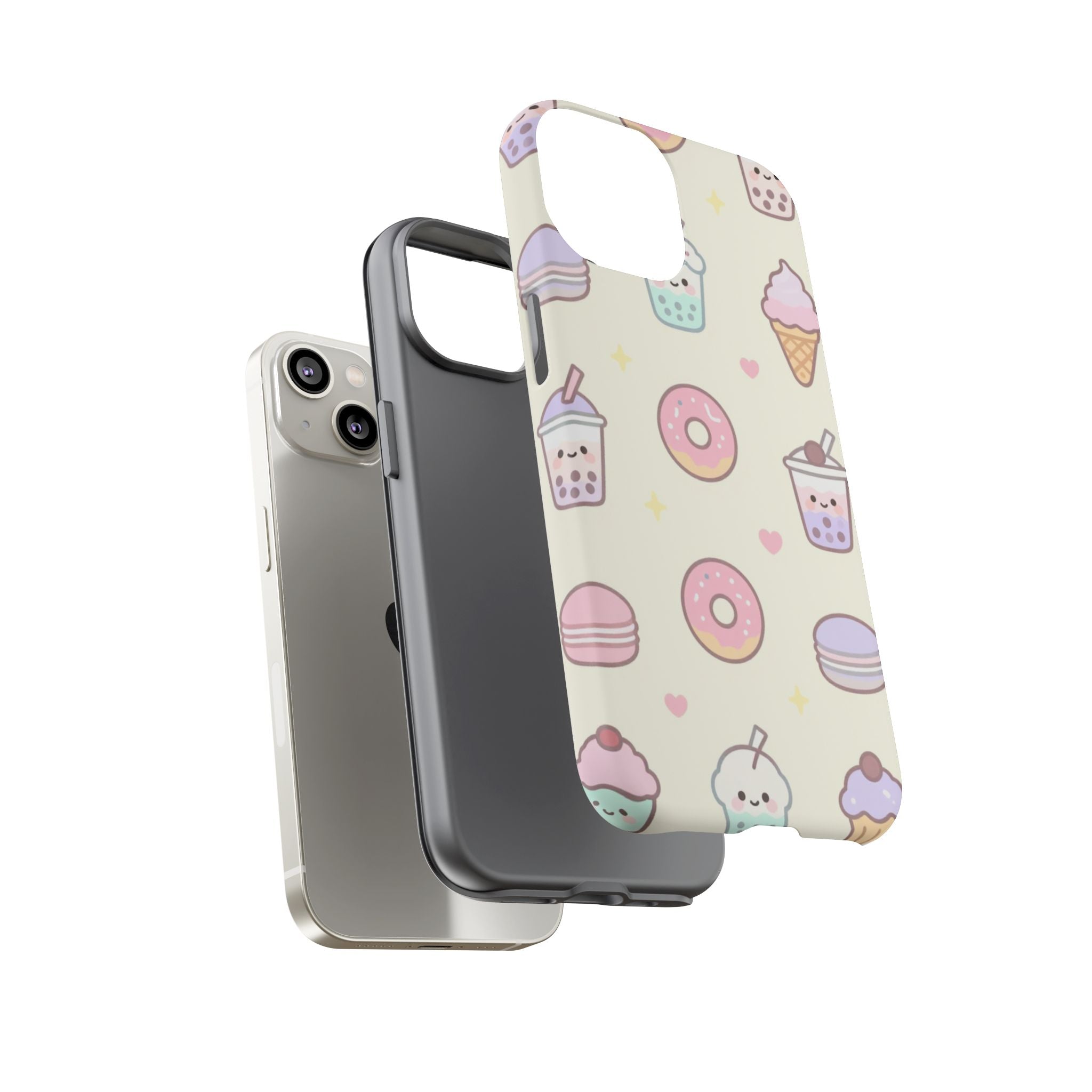 Kawaii Sweets Pattern Phone Case — Cute Donut, Cupcake & Bubble Tea Tough Case