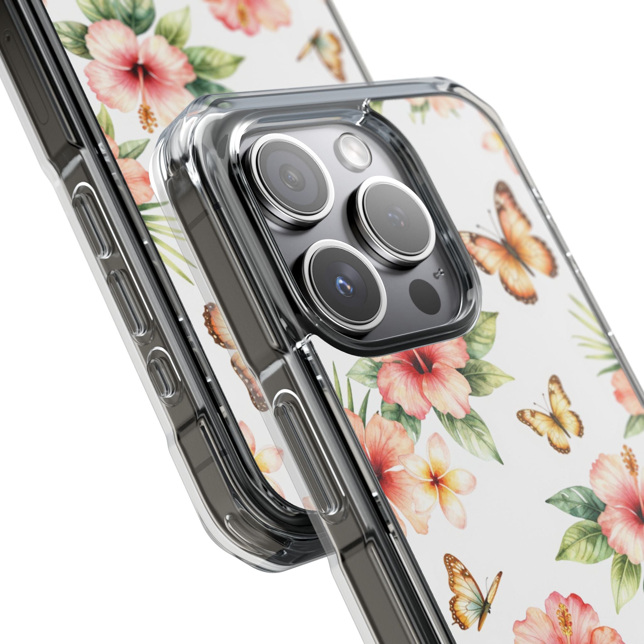 Clear Impact Phone Case — Tropical Hibiscus & Butterfly Magnetic Protective Cover