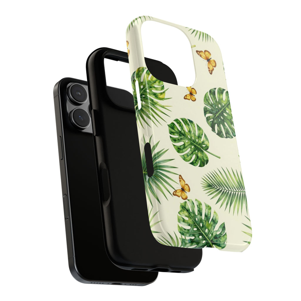 Green Monstera & Palm Leaves with Butterflies Case
