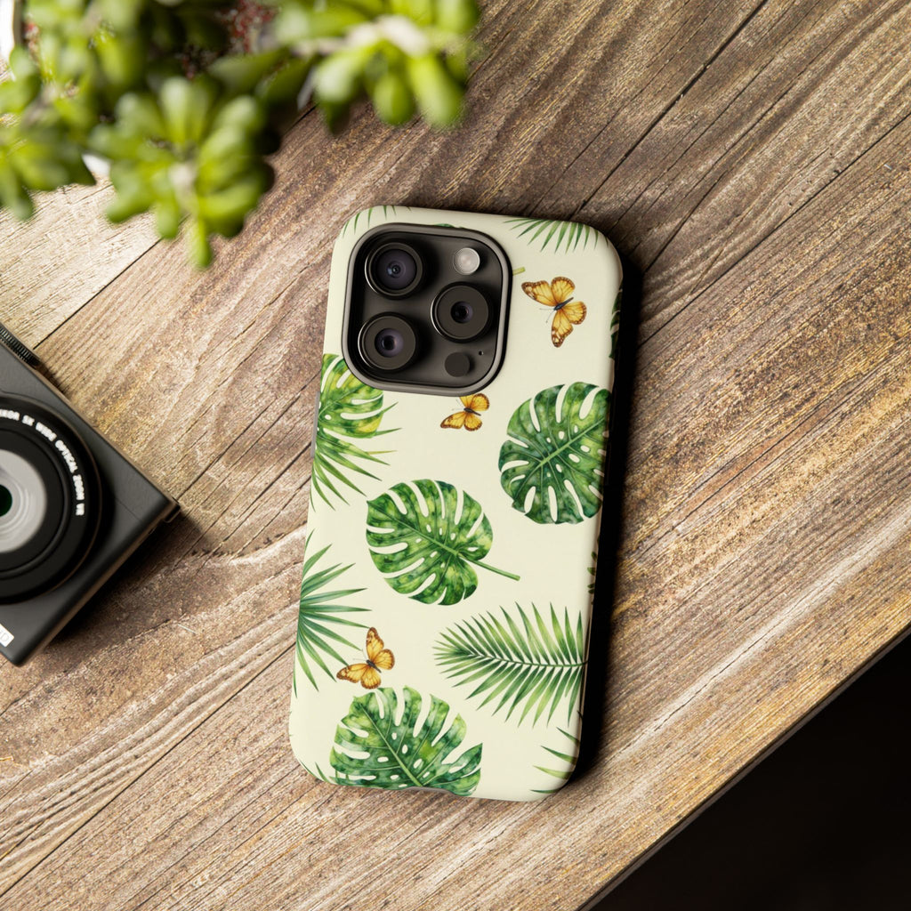 Green Monstera & Palm Leaves with Butterflies Case