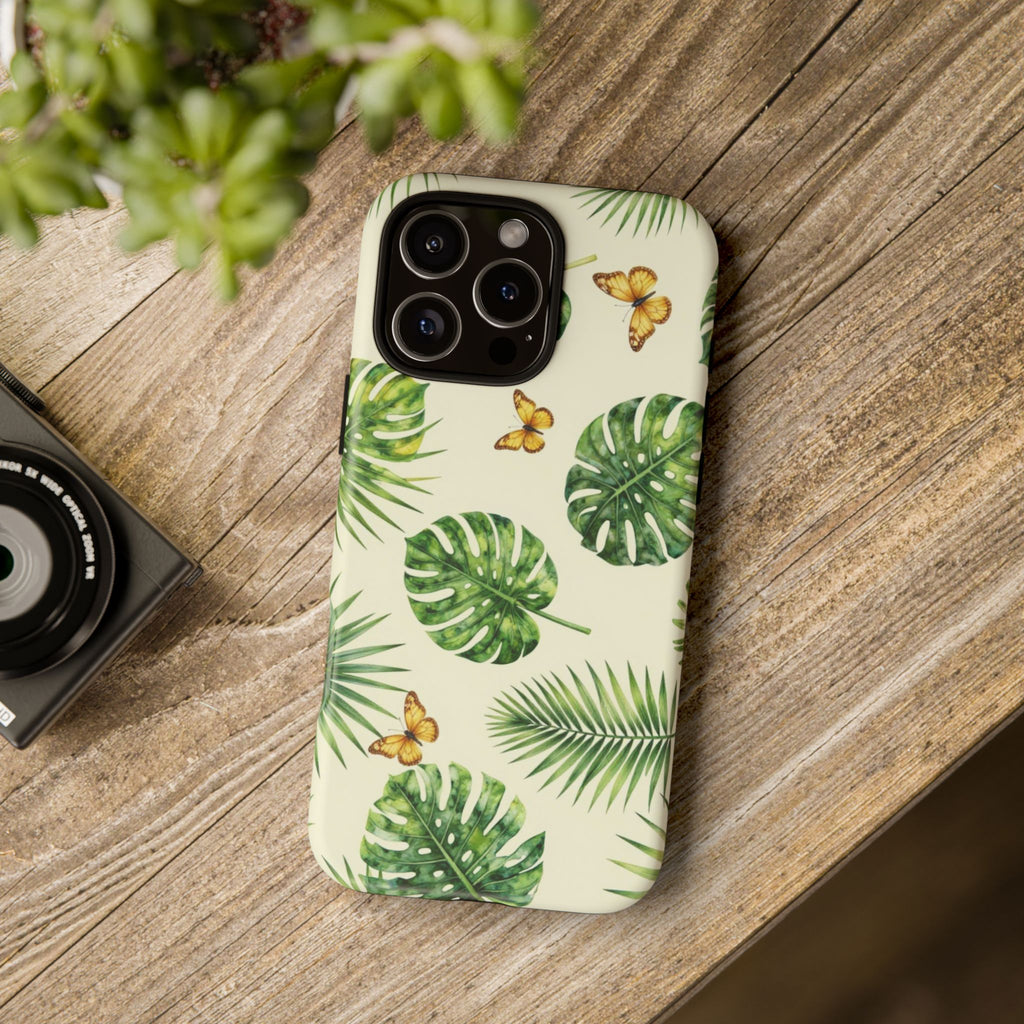 Green Monstera & Palm Leaves with Butterflies Case
