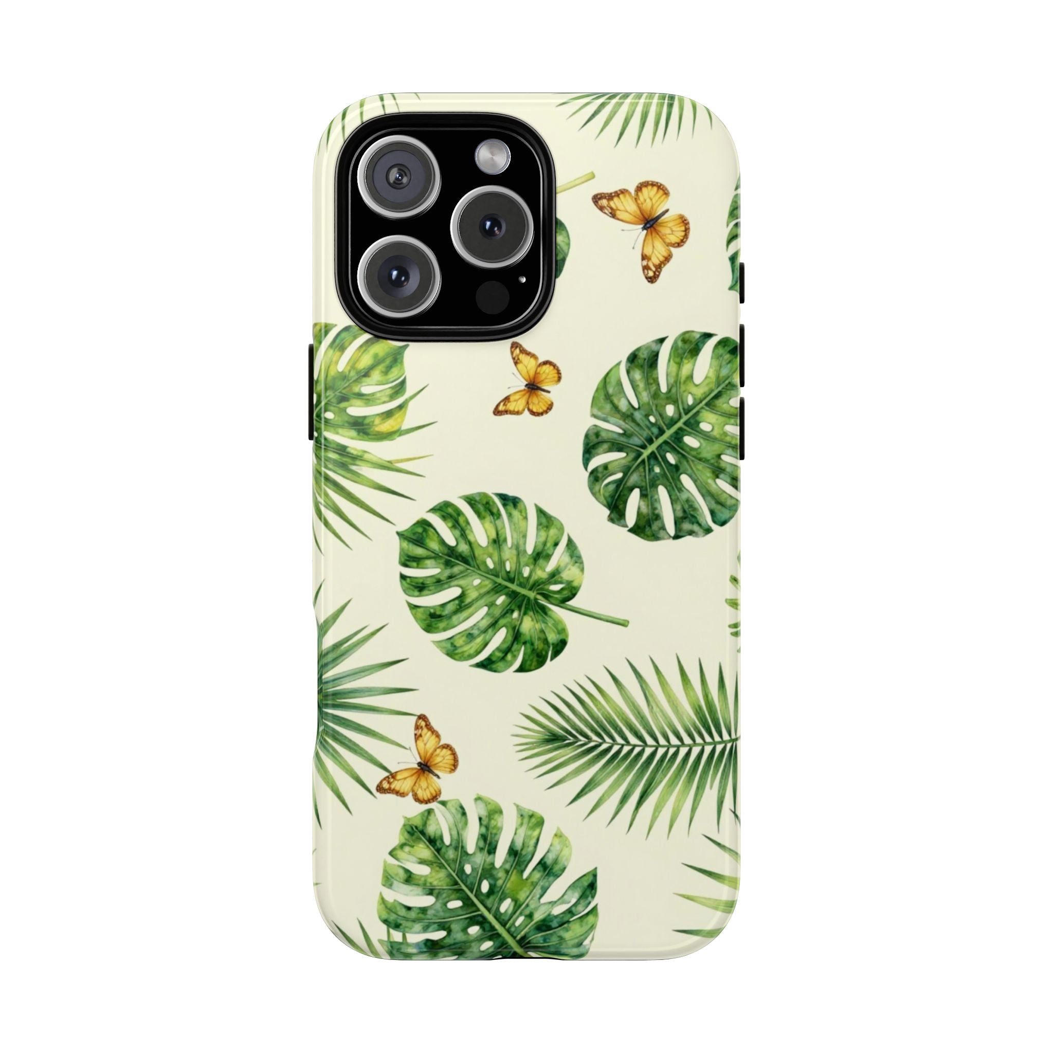 Green Monstera & Palm Leaves with Butterflies Case