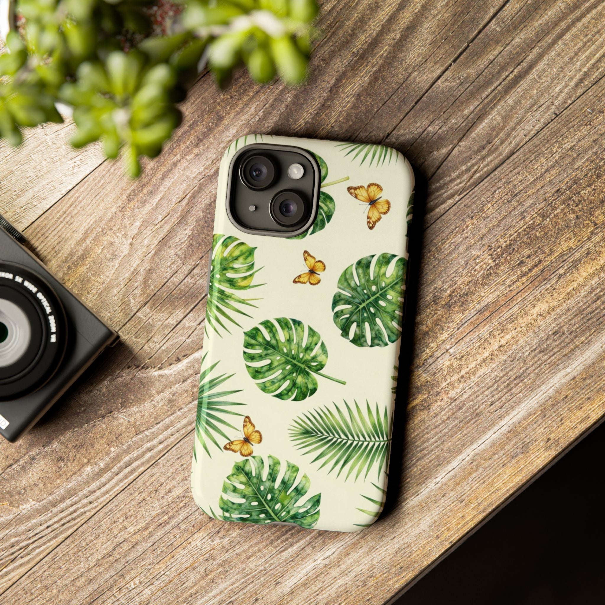 Green Monstera & Palm Leaves with Butterflies Case