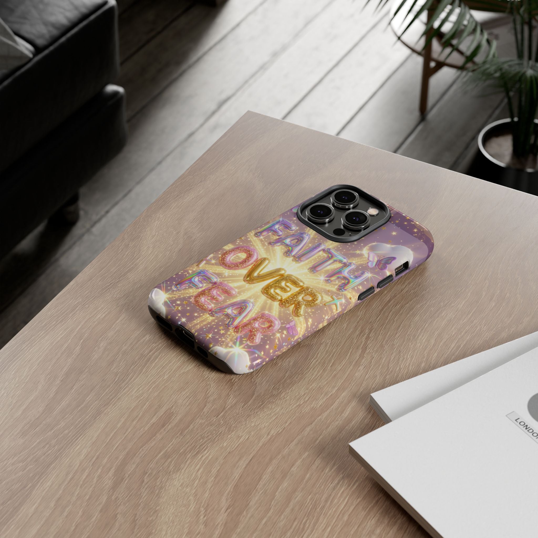 Faith Over Fear Glitter Phone Case — Inspirational Protective iPhone Cover