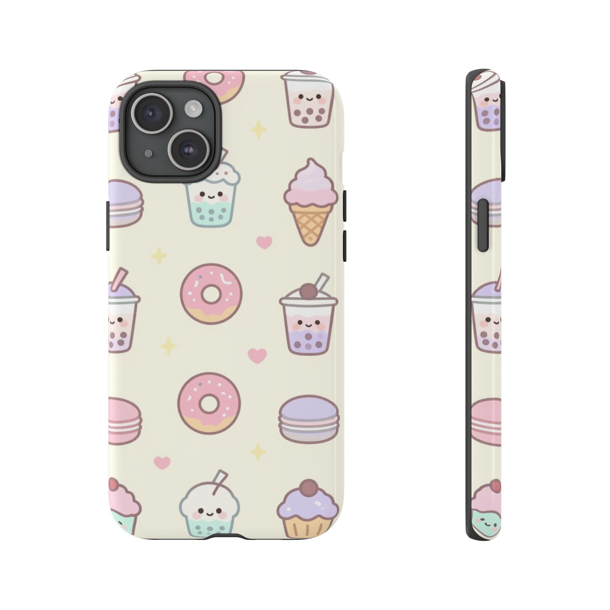 Kawaii Sweets Pattern Phone Case — Cute Donut, Cupcake & Bubble Tea Tough Case