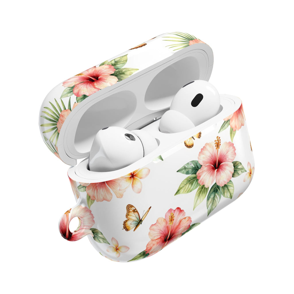 Hibiscus & Butterfly AirPod Case — Floral Protective Earbuds Cover