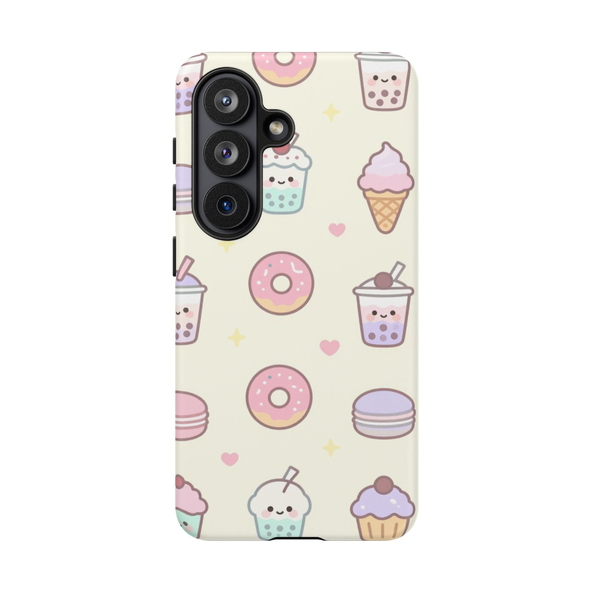 Kawaii Sweets Pattern Phone Case — Cute Donut, Cupcake & Bubble Tea Tough Case