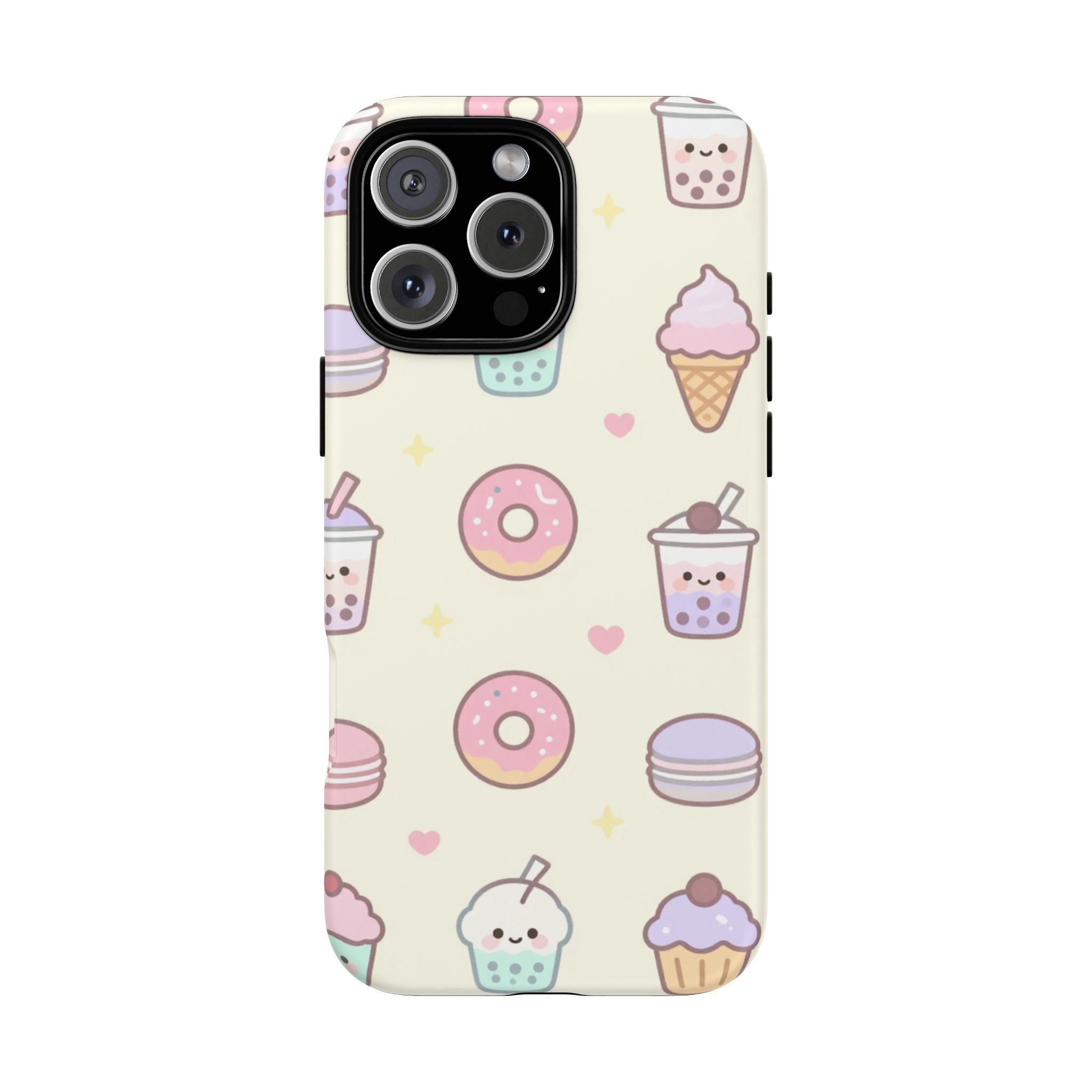 Kawaii Sweets Pattern Phone Case — Cute Donut, Cupcake & Bubble Tea Tough Case