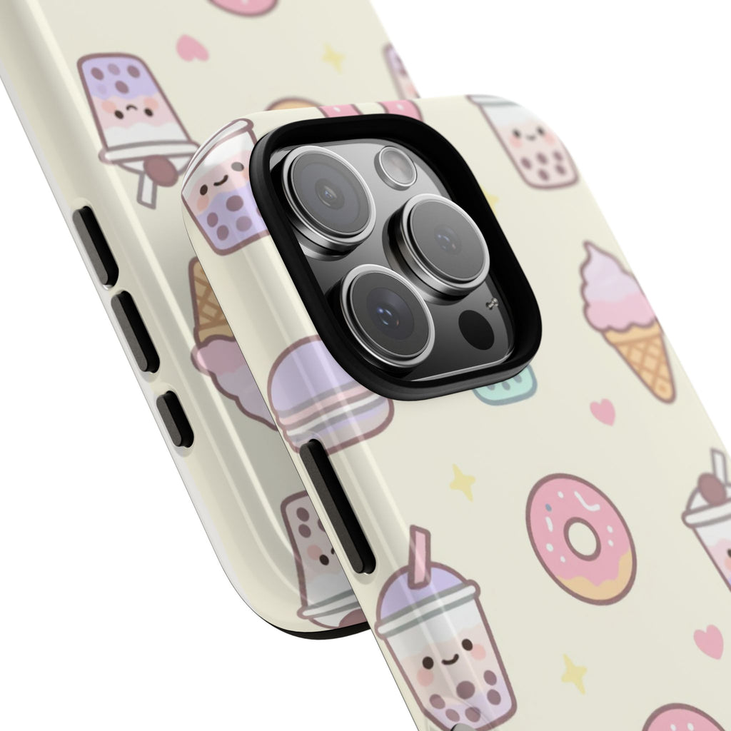 Kawaii Sweets Pattern Phone Case — Cute Donut, Cupcake & Bubble Tea Tough Case