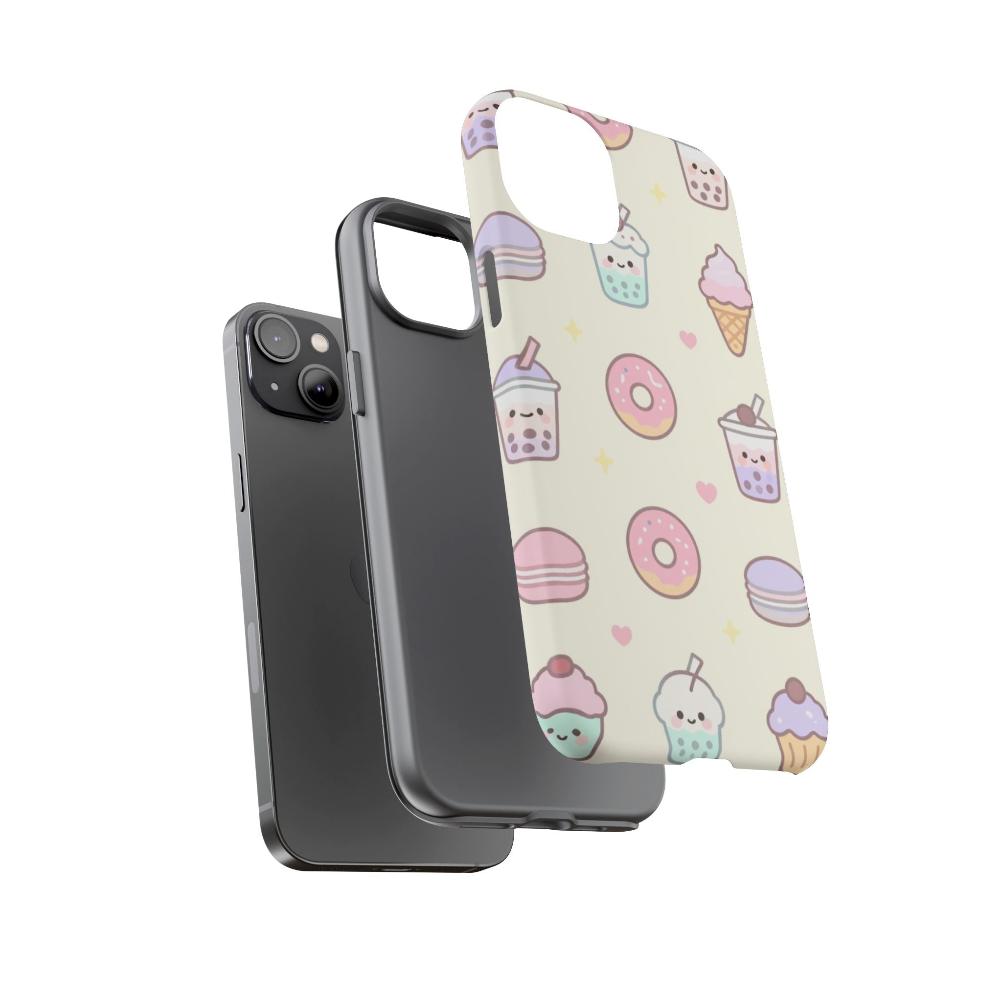 Kawaii Sweets Pattern Phone Case — Cute Donut, Cupcake & Bubble Tea Tough Case