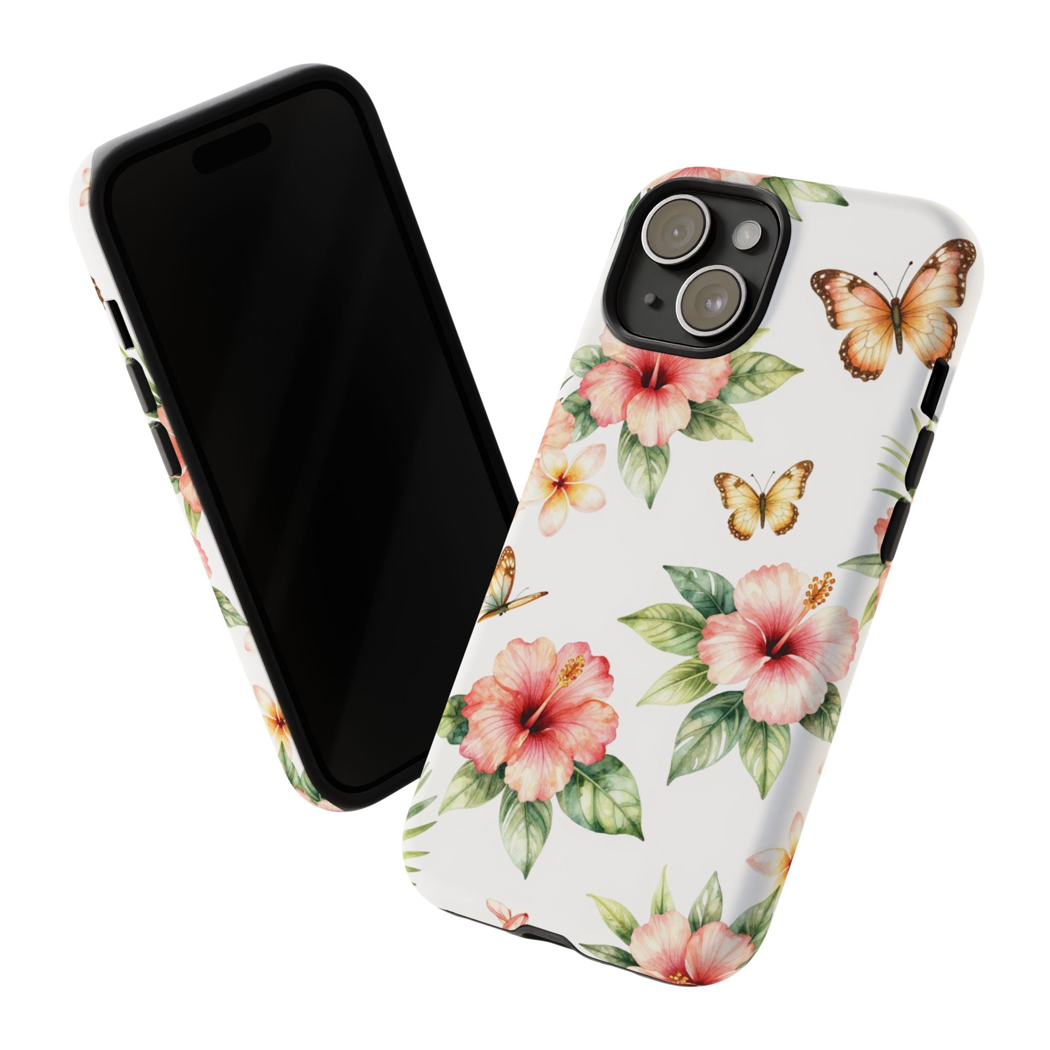 Floral Butterflies Tough Phone Case – Tropical Hibiscus Protective Cover
