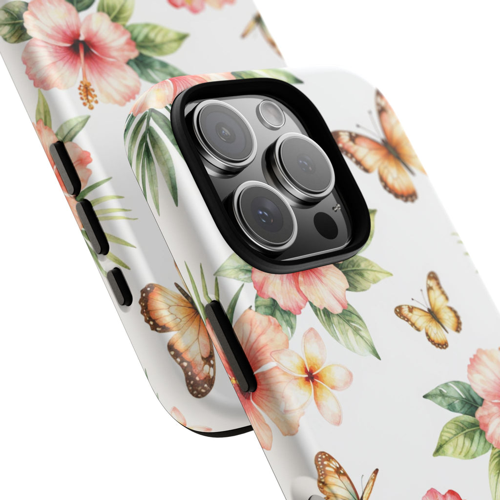 Floral Butterflies Tough Phone Case – Tropical Hibiscus Protective Cover