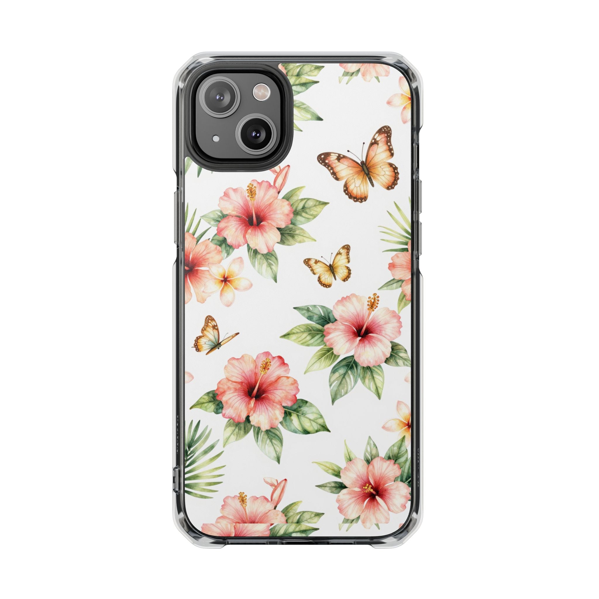 Clear Impact Phone Case — Tropical Hibiscus & Butterfly Magnetic Protective Cover