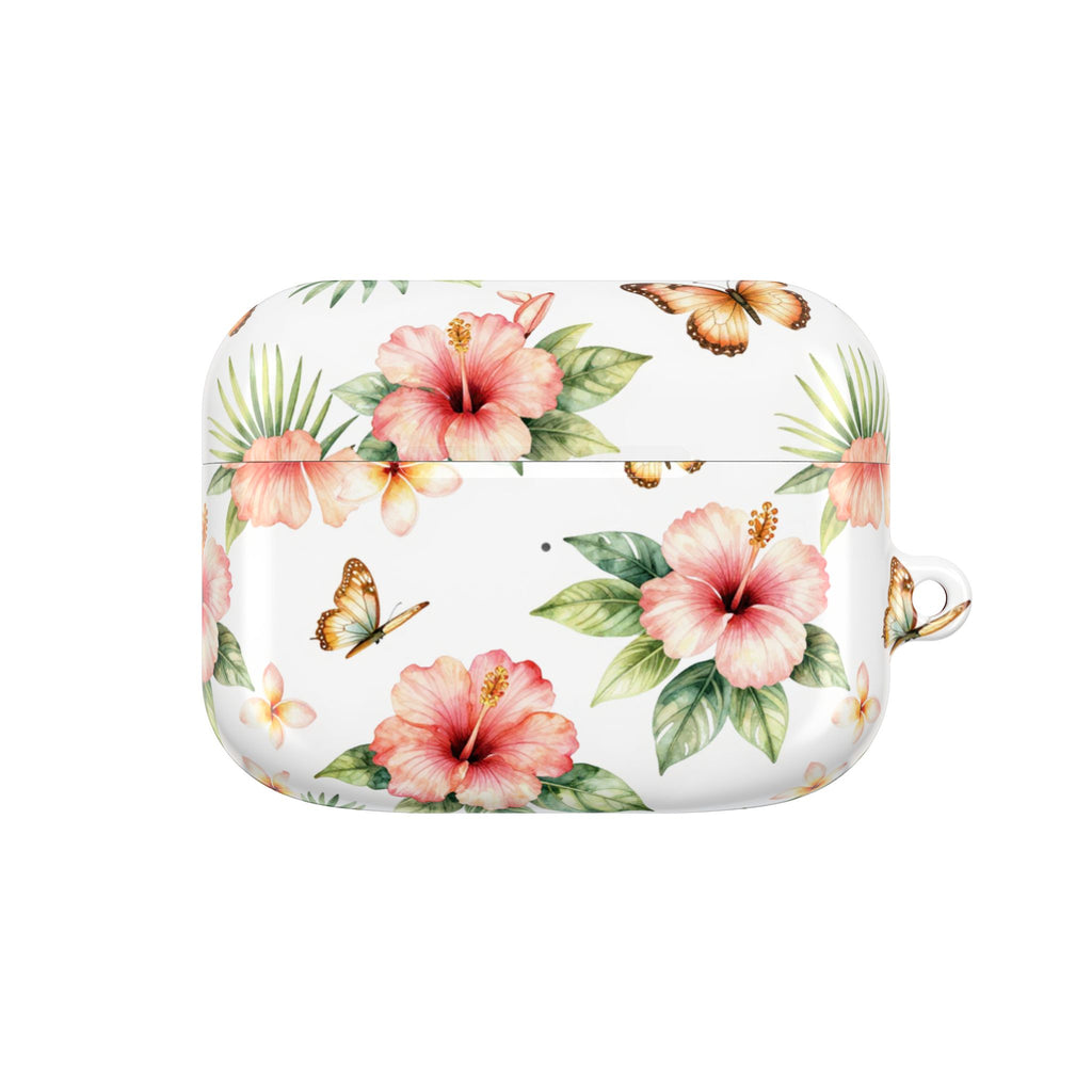 Hibiscus & Butterfly AirPod Case — Floral Protective Earbuds Cover