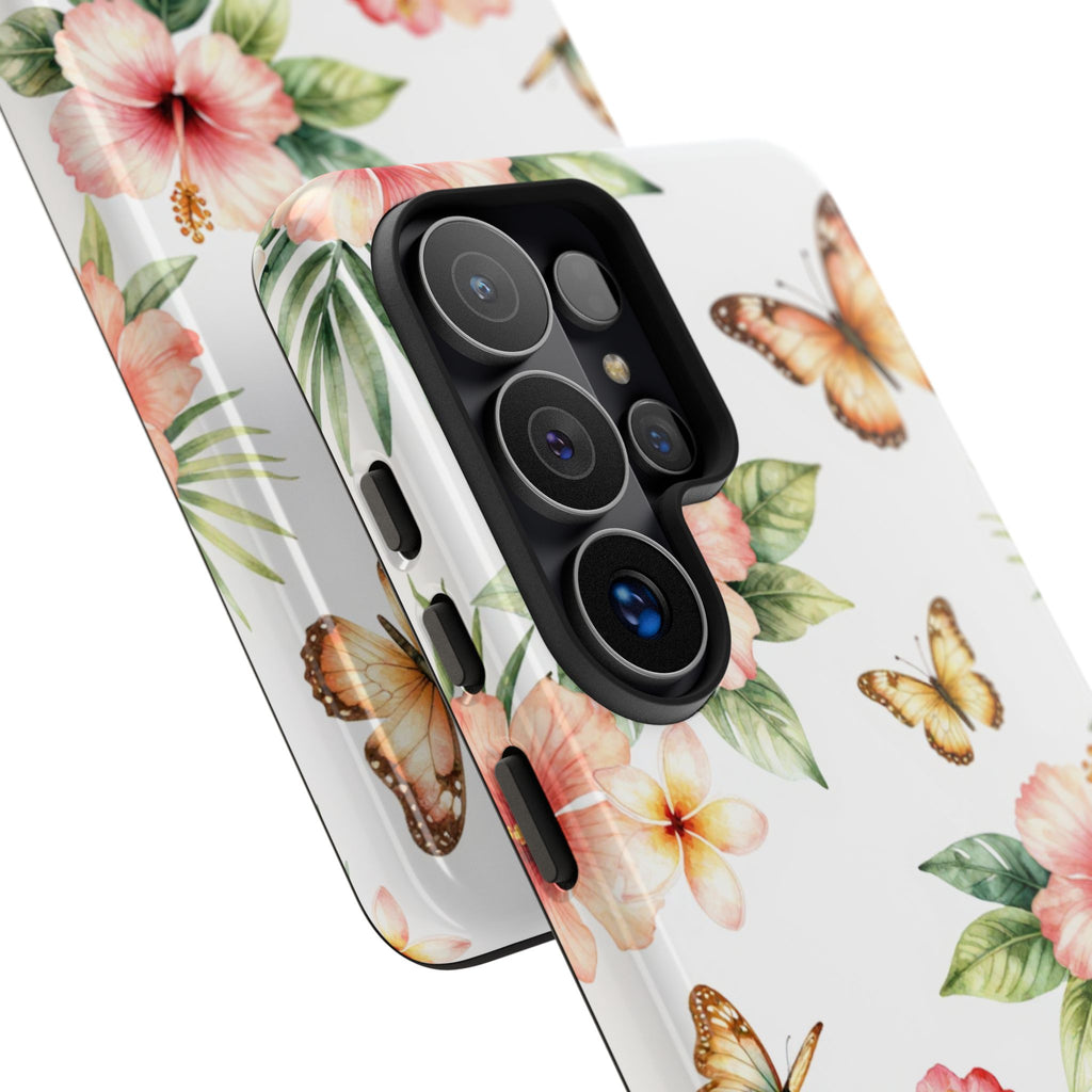 Floral Butterflies Tough Phone Case – Tropical Hibiscus Protective Cover