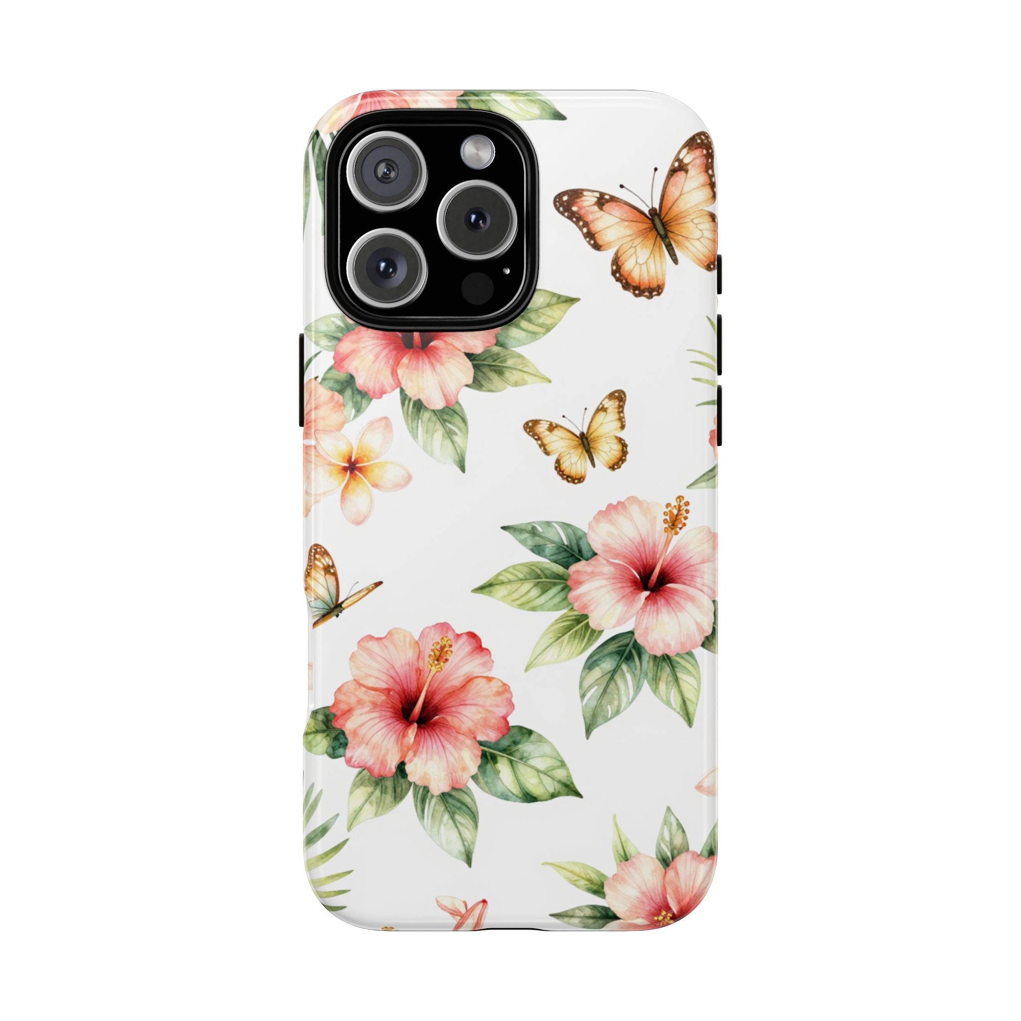 Floral Butterflies Tough Phone Case – Tropical Hibiscus Protective Cover