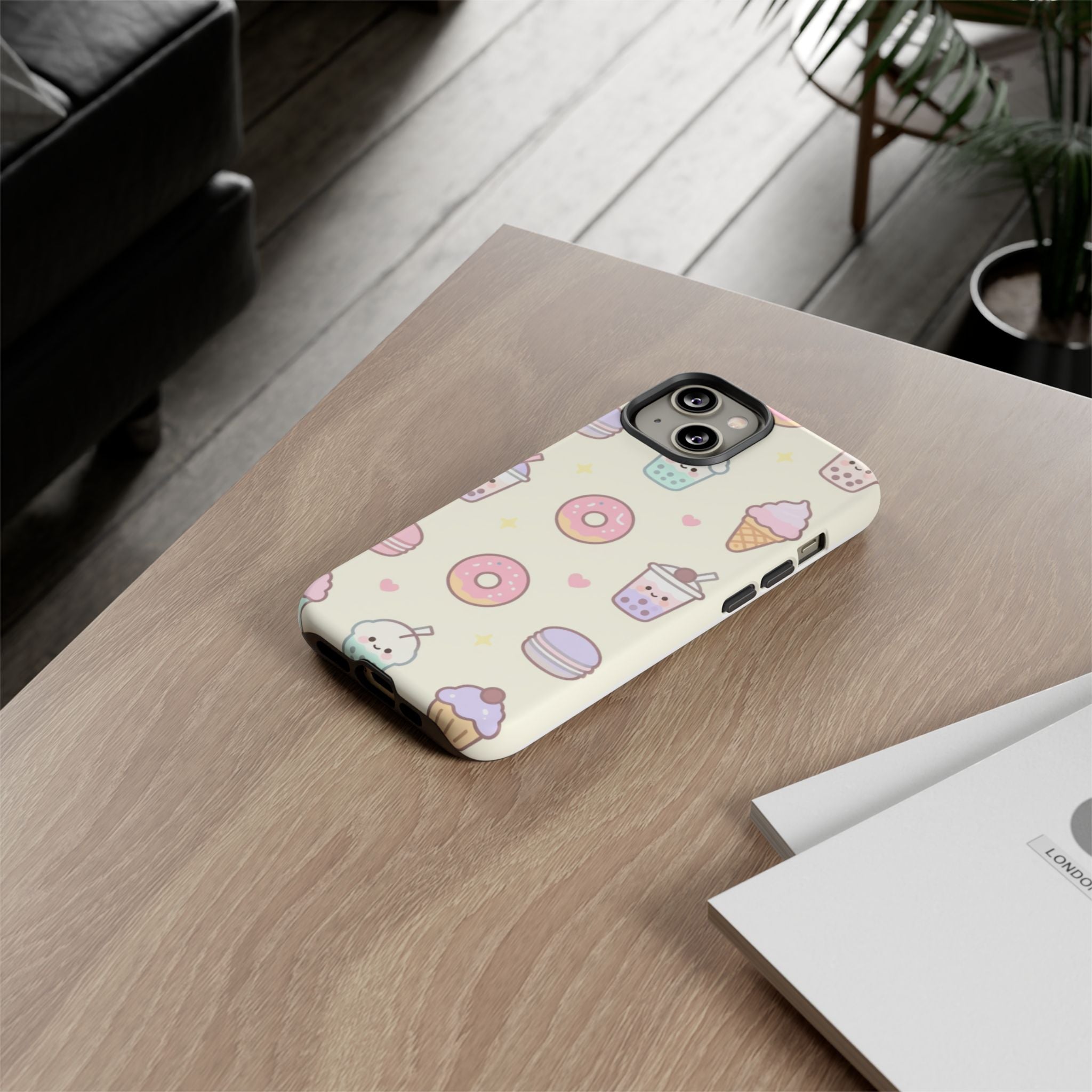Kawaii Sweets Pattern Phone Case — Cute Donut, Cupcake & Bubble Tea Tough Case