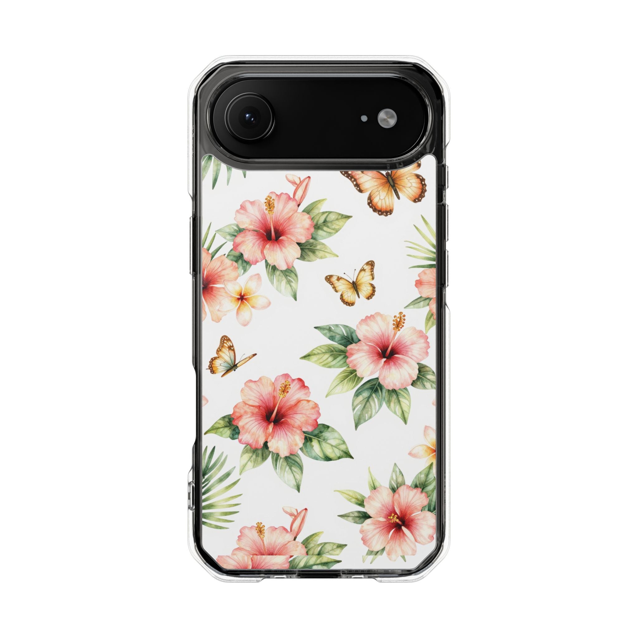 Clear Impact Phone Case — Tropical Hibiscus & Butterfly Magnetic Protective Cover