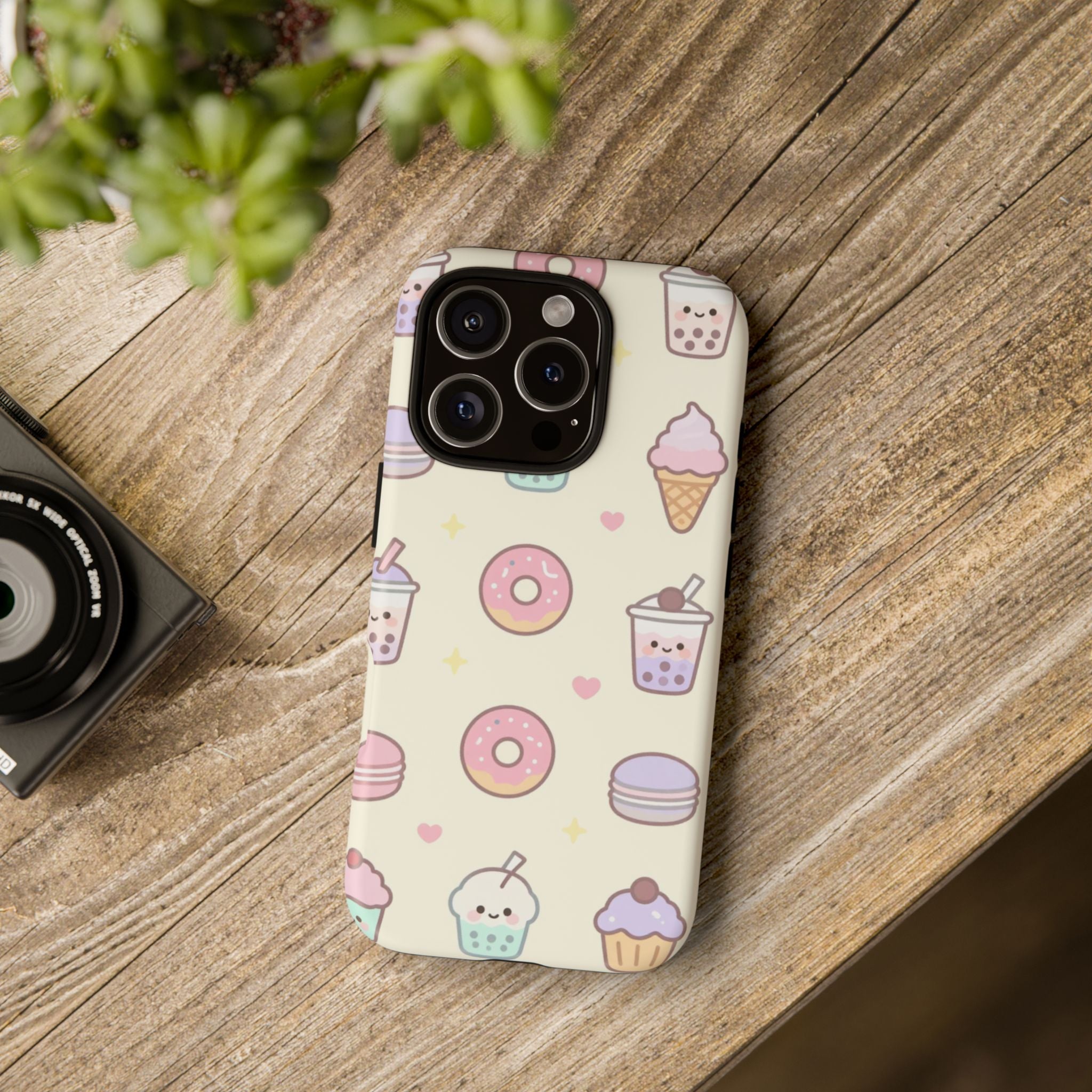 Kawaii Sweets Pattern Phone Case — Cute Donut, Cupcake & Bubble Tea Tough Case
