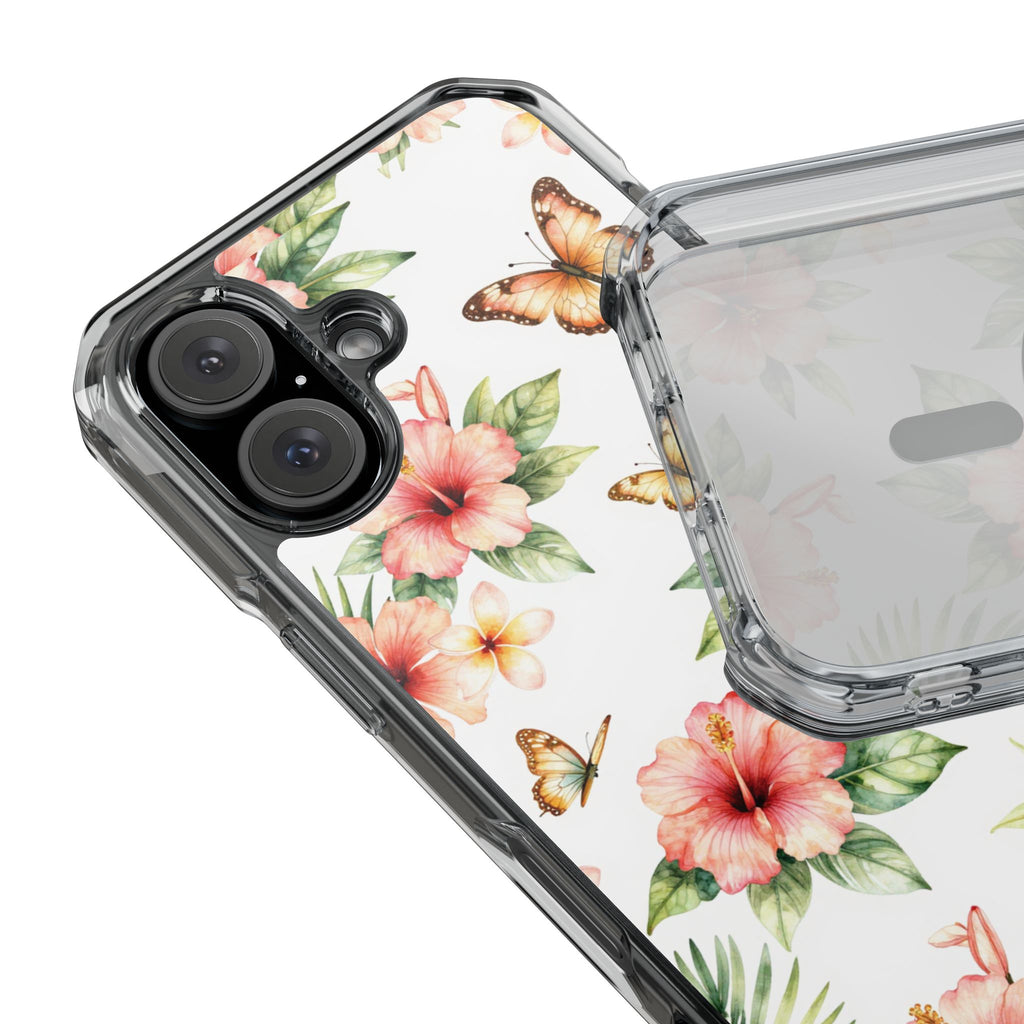 Clear Impact Phone Case — Tropical Hibiscus & Butterfly Magnetic Protective Cover
