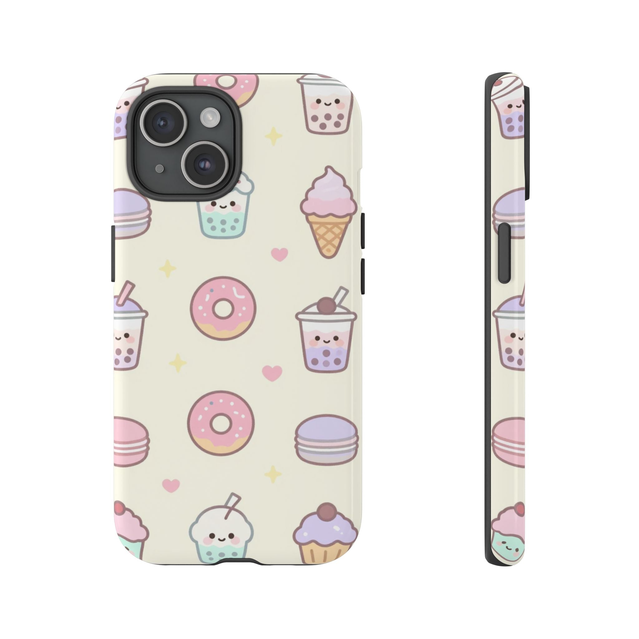 Kawaii Sweets Pattern Phone Case — Cute Donut, Cupcake & Bubble Tea Tough Case