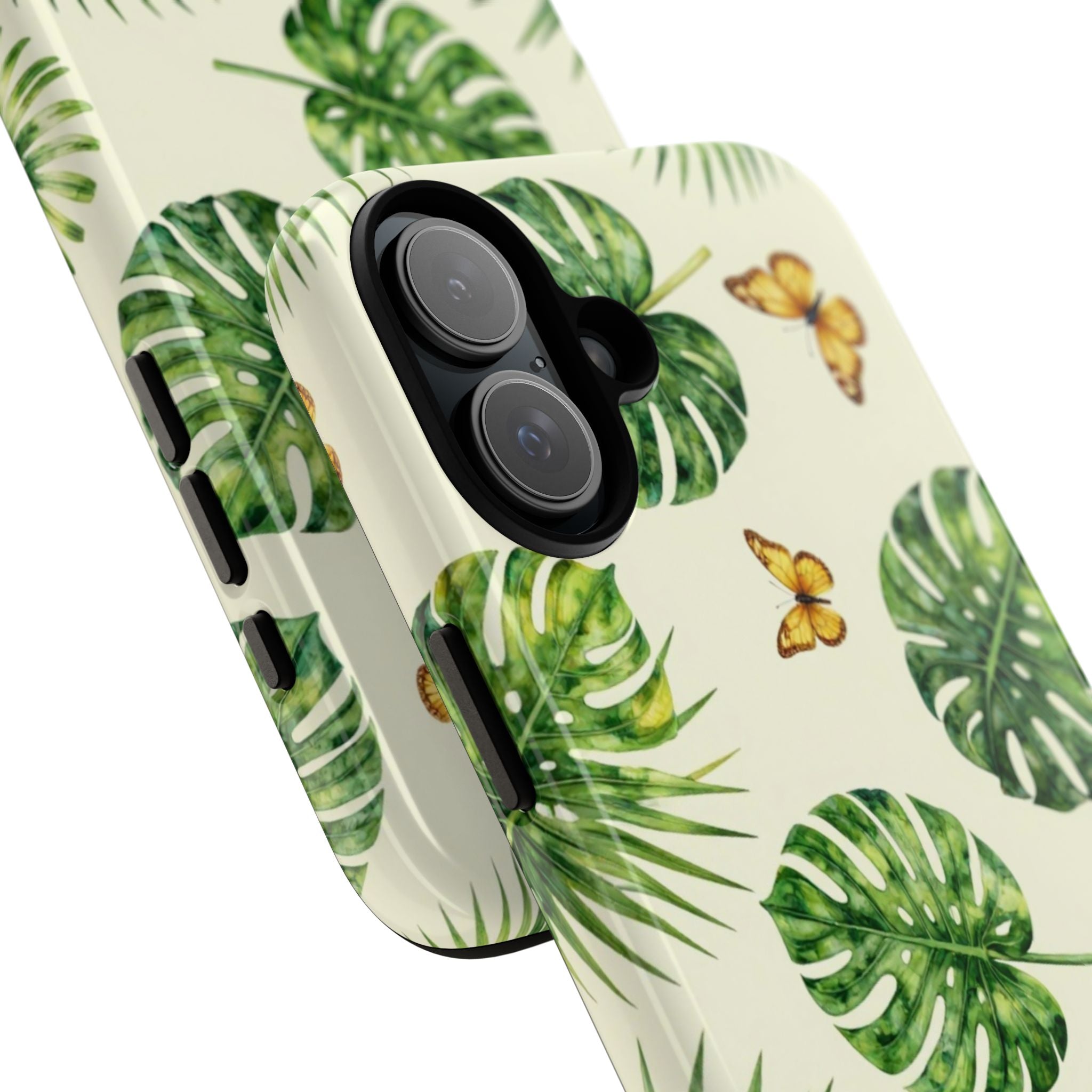 Green Monstera & Palm Leaves with Butterflies Case