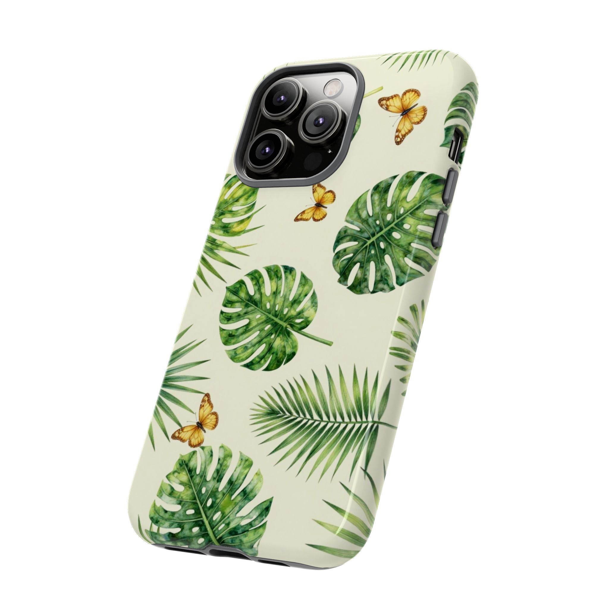 Green Monstera & Palm Leaves with Butterflies Case