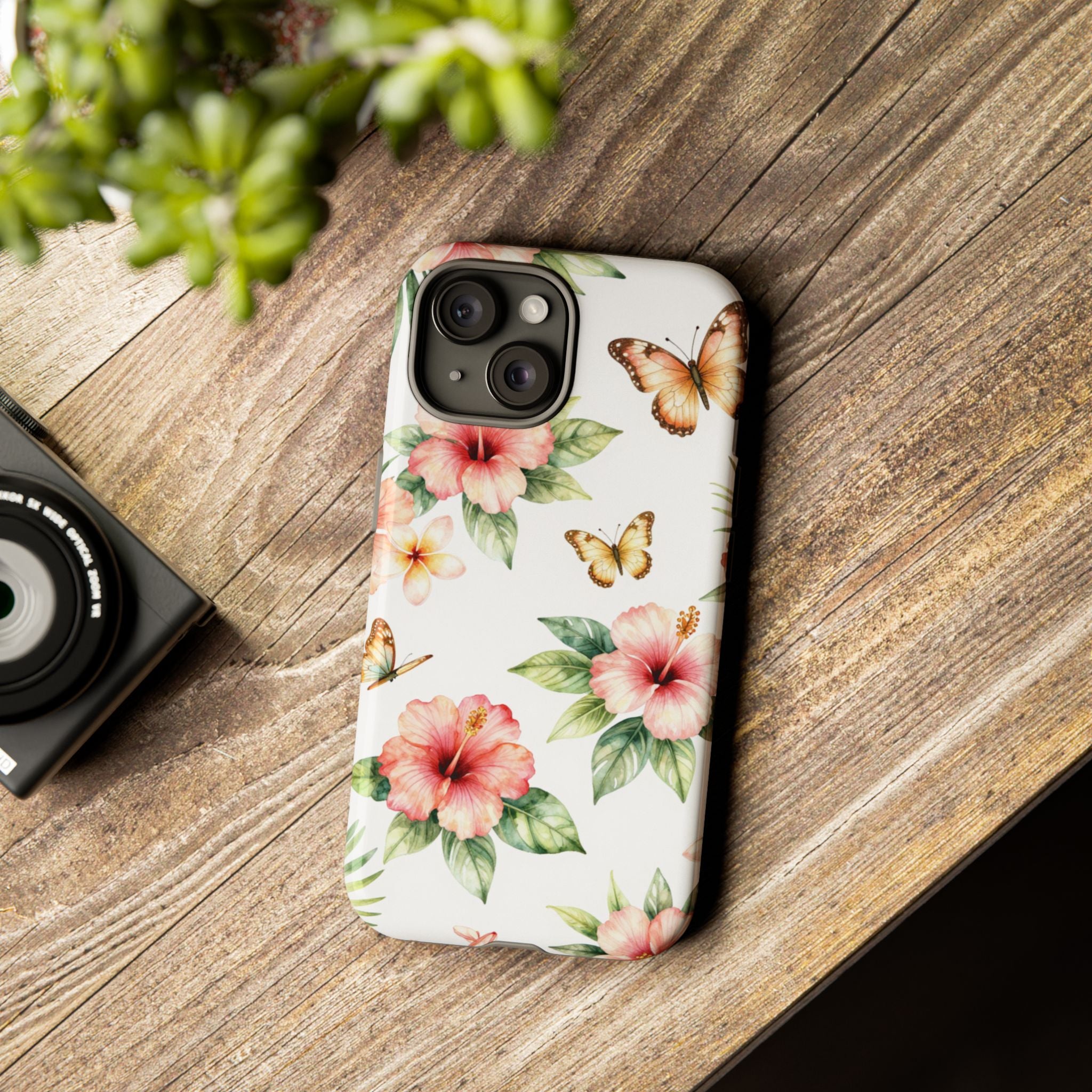 Floral Butterflies Tough Phone Case – Tropical Hibiscus Protective Cover