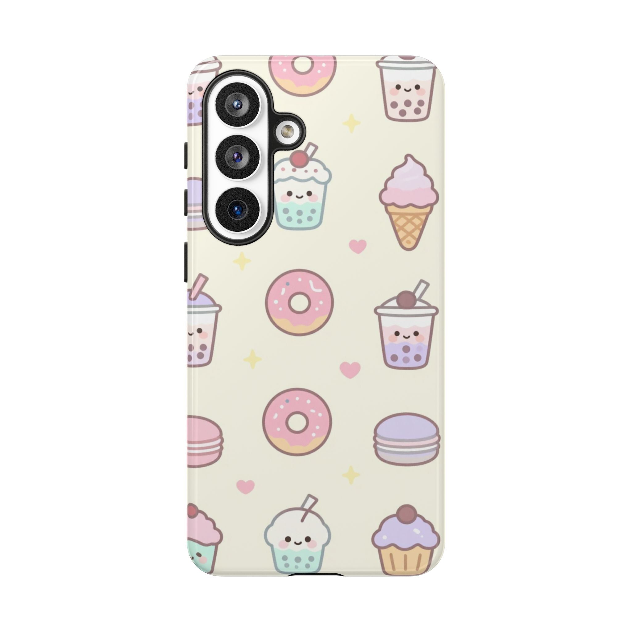 Kawaii Sweets Pattern Phone Case — Cute Donut, Cupcake & Bubble Tea Tough Case