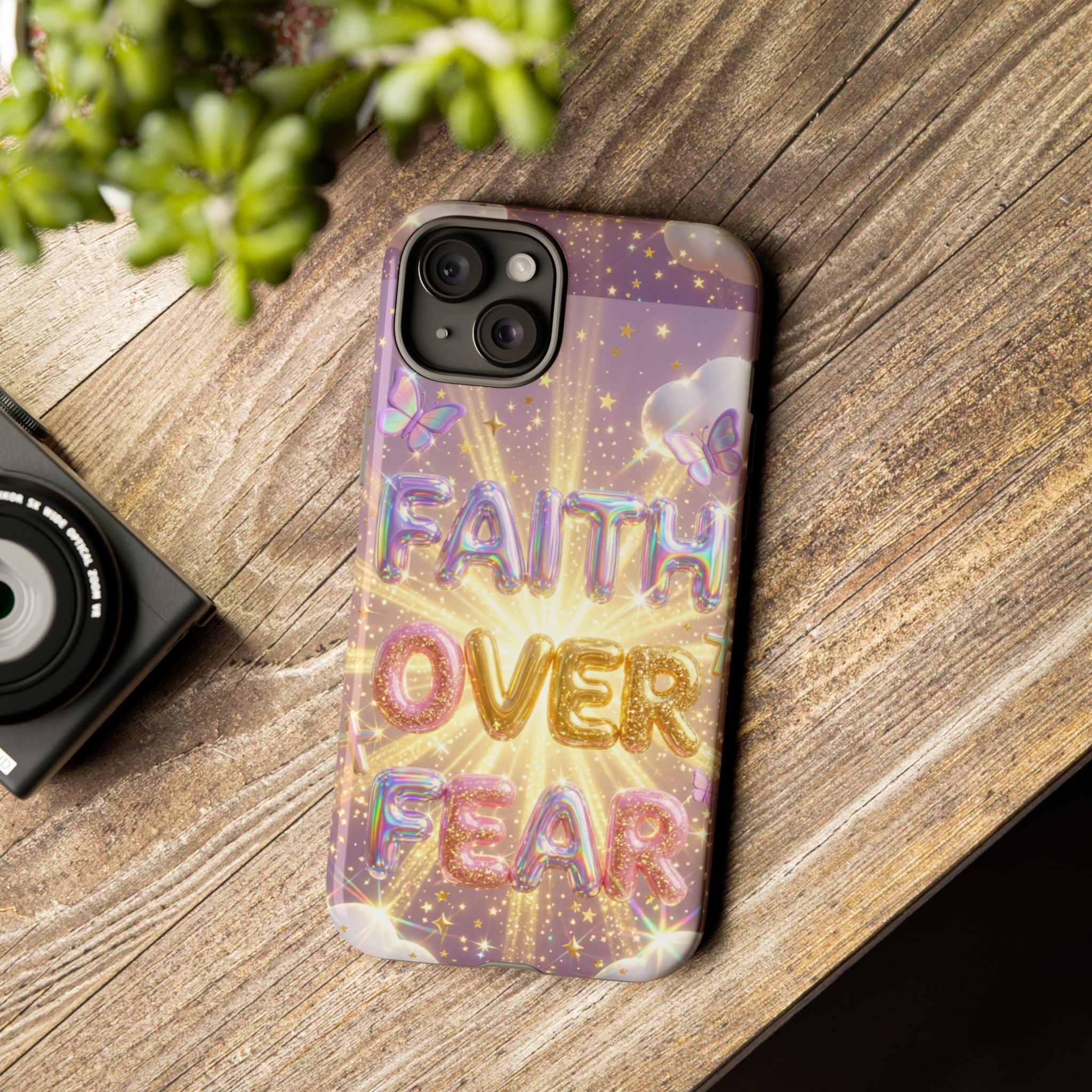Faith Over Fear Glitter Phone Case — Inspirational Protective iPhone Cover