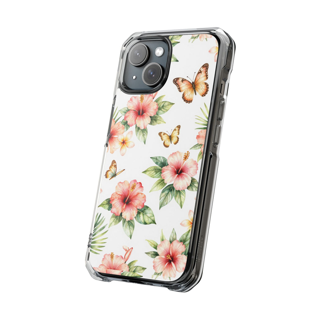 Clear Impact Phone Case — Tropical Hibiscus & Butterfly Magnetic Protective Cover