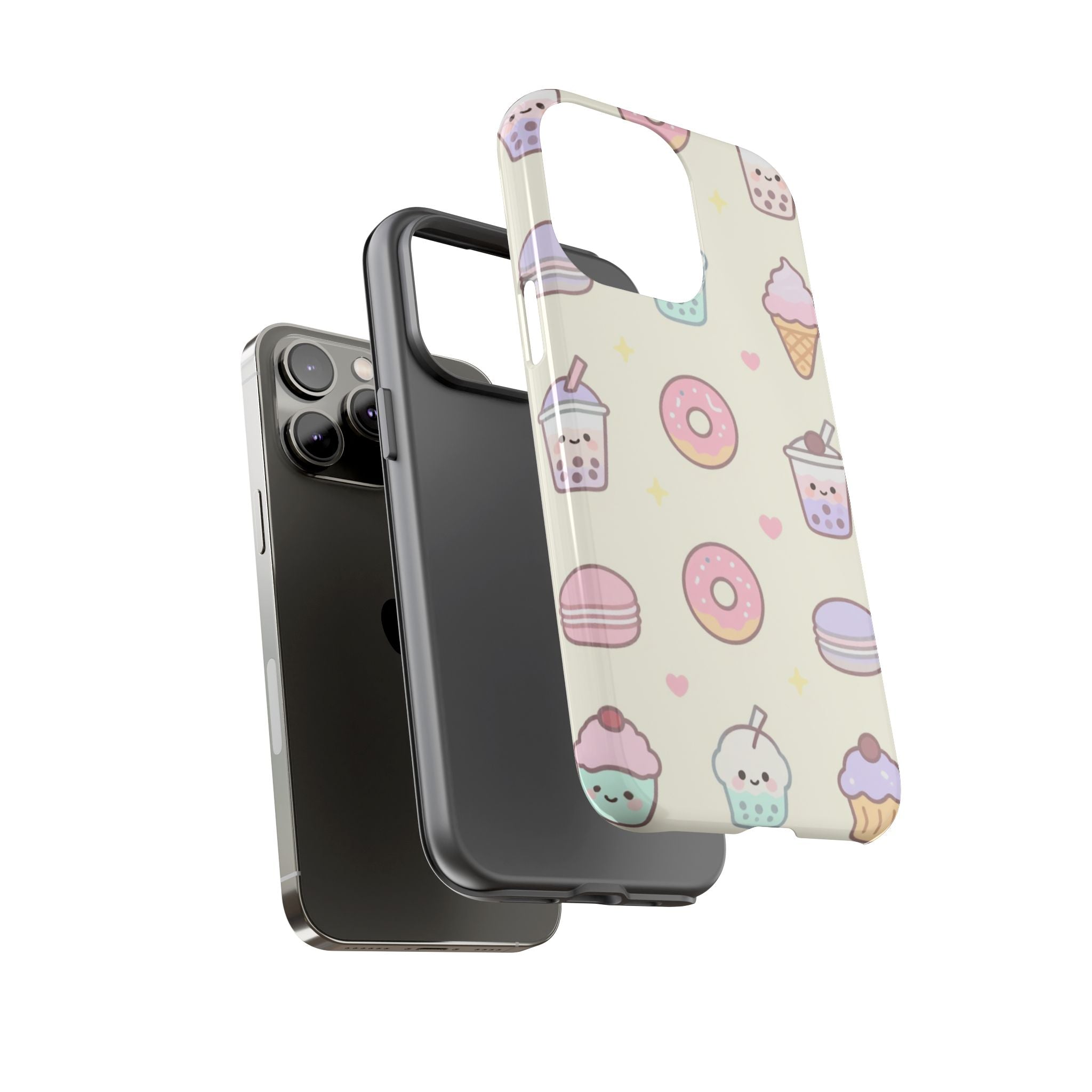 Kawaii Sweets Pattern Phone Case — Cute Donut, Cupcake & Bubble Tea Tough Case