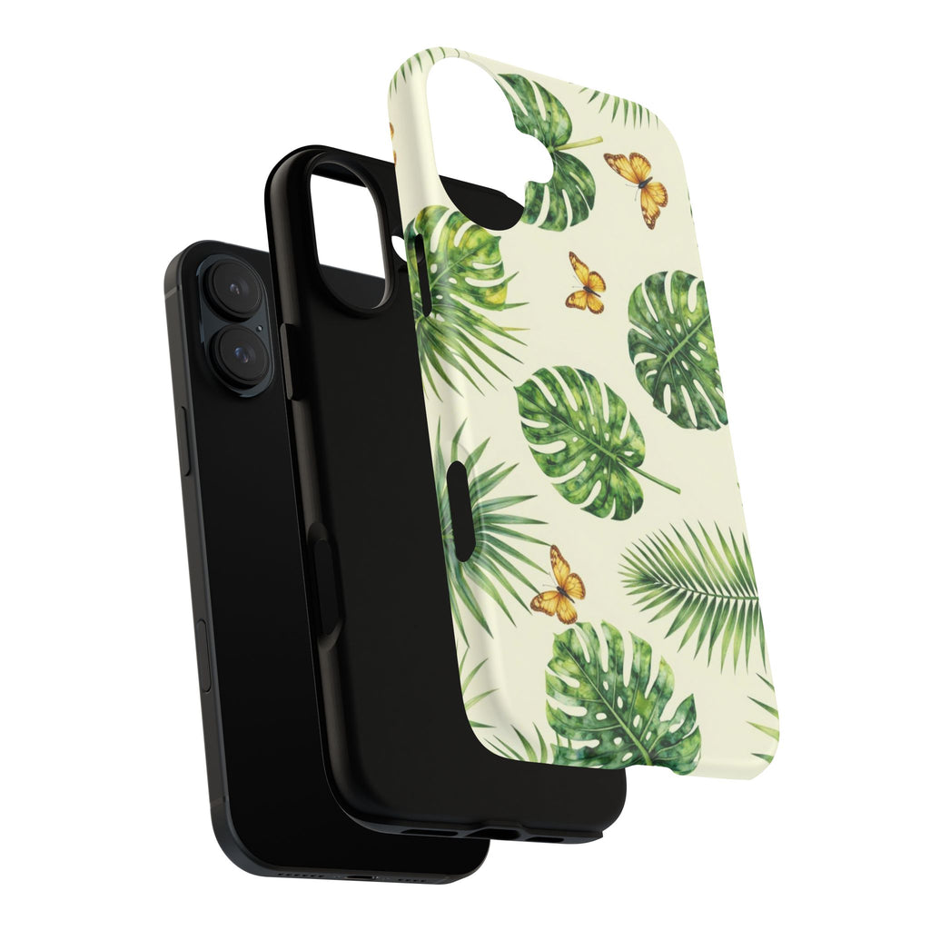 Green Monstera & Palm Leaves with Butterflies Case