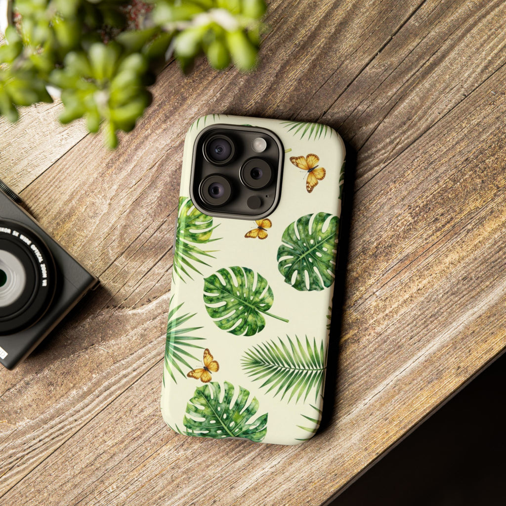 Green Monstera & Palm Leaves with Butterflies Case