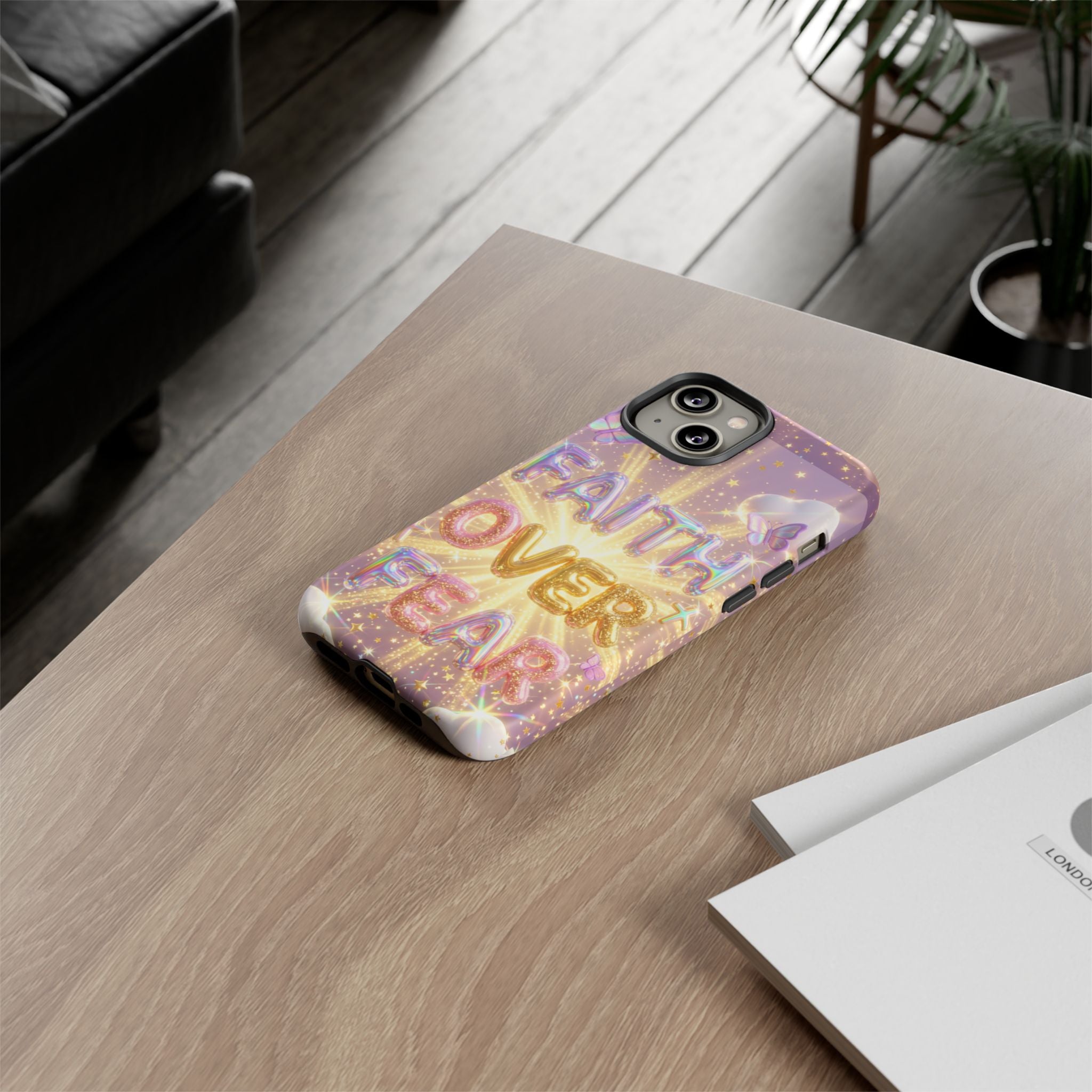 Faith Over Fear Glitter Phone Case — Inspirational Protective iPhone Cover