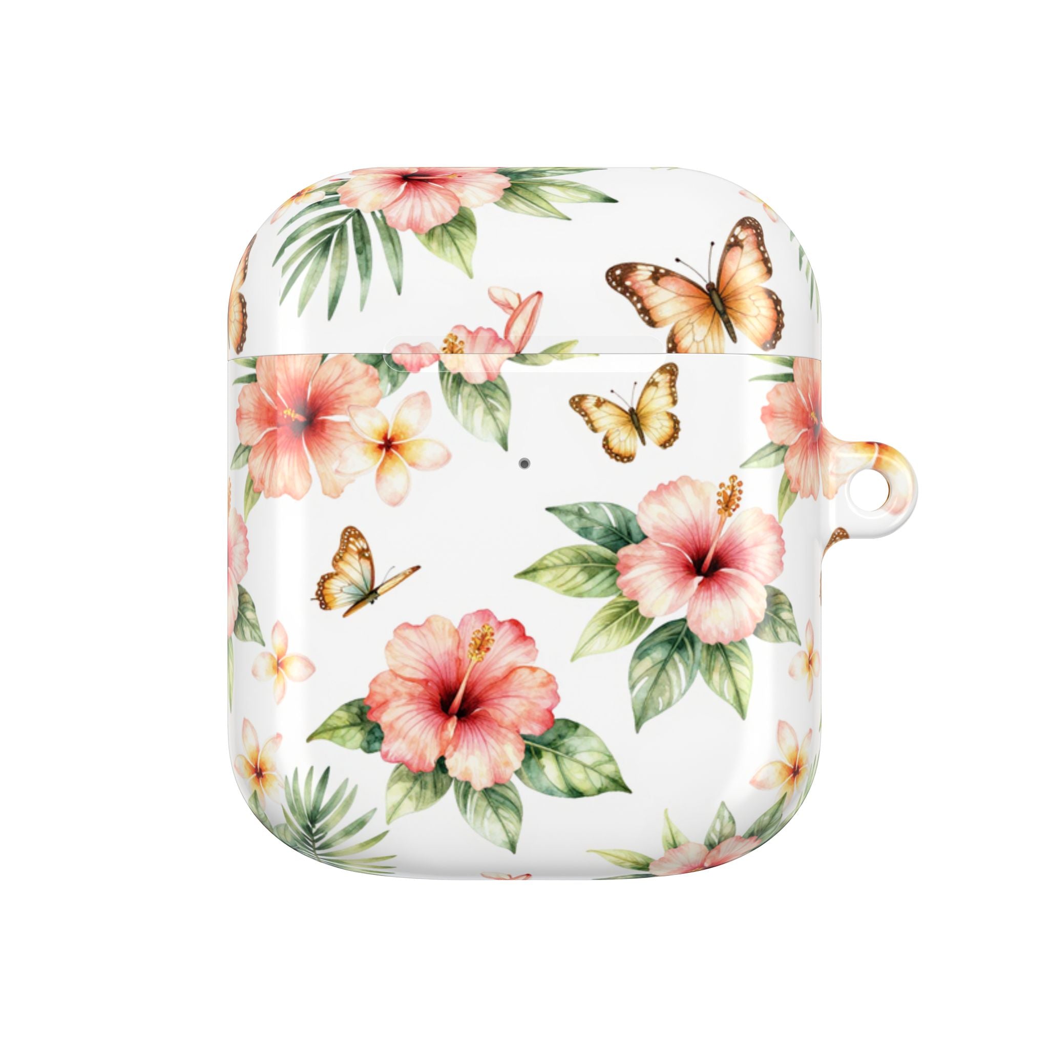 Hibiscus & Butterfly AirPod Case — Floral Protective Earbuds Cover