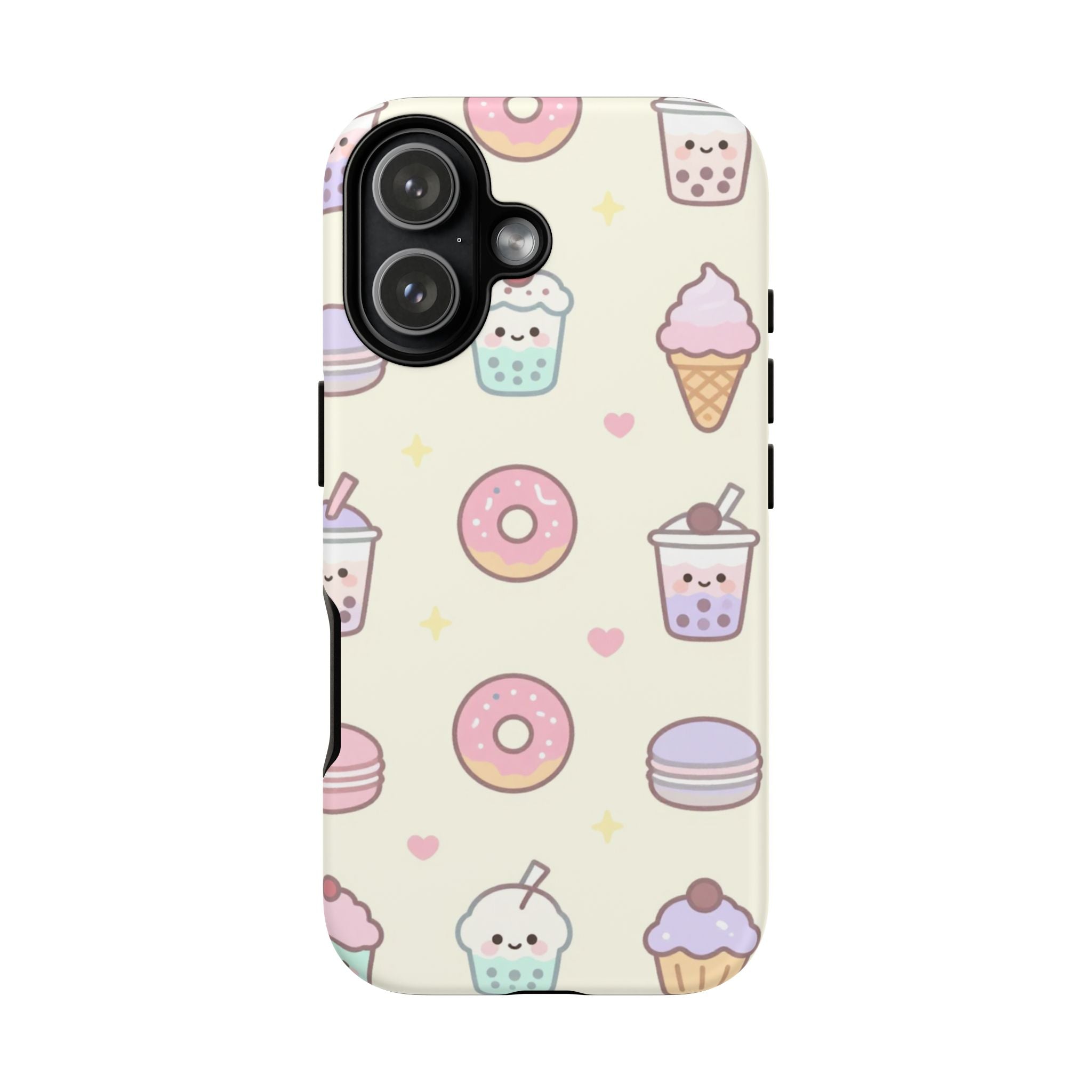 Kawaii Sweets Pattern Phone Case — Cute Donut, Cupcake & Bubble Tea Tough Case