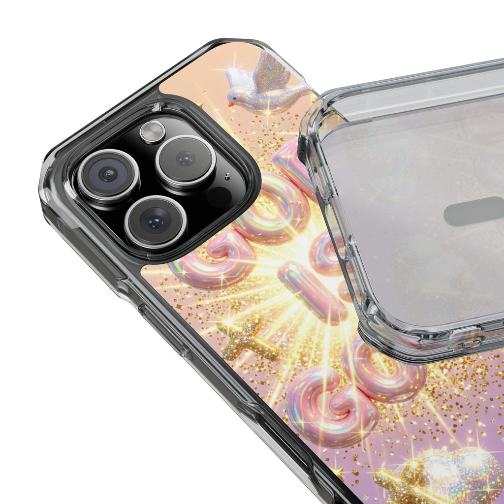 Clear Magnetic Phone Case — "God Is Good" Glitter Cross Design