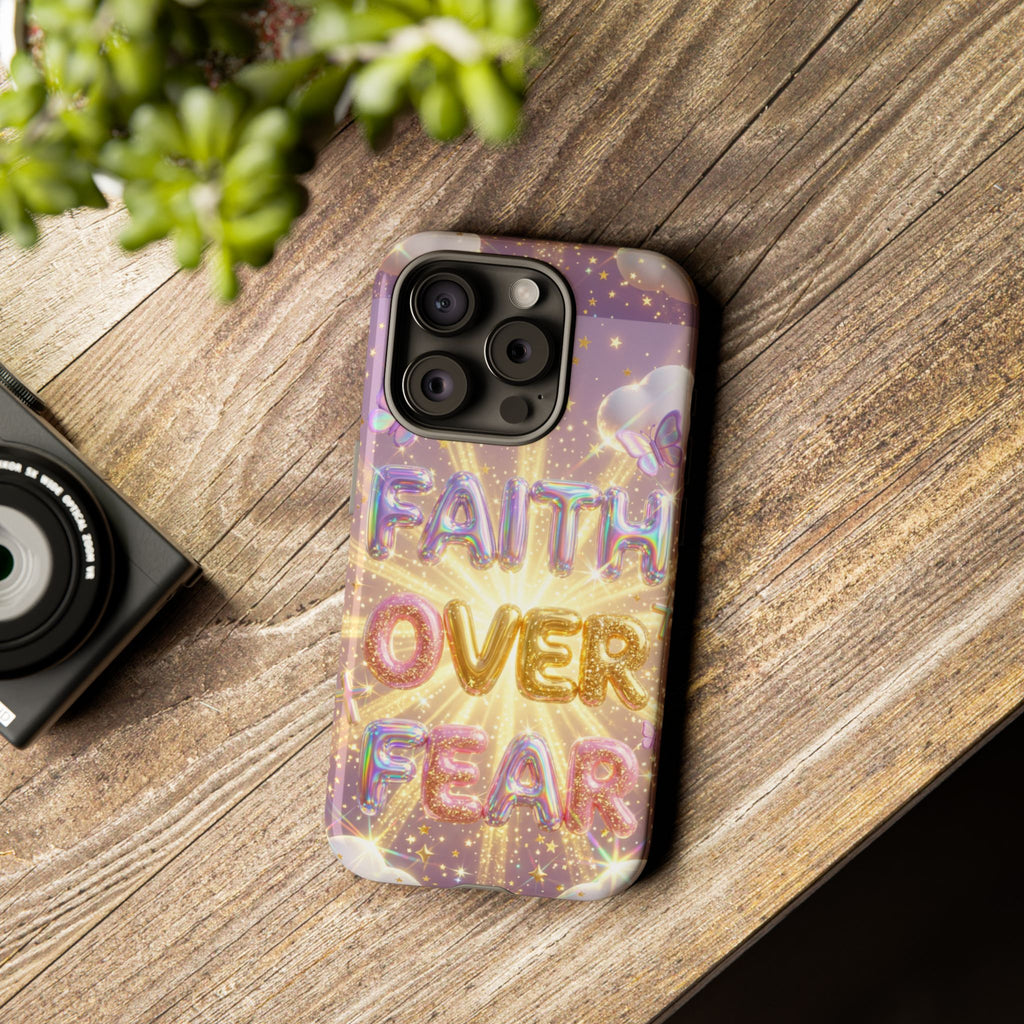 Faith Over Fear Glitter Phone Case — Inspirational Protective iPhone Cover